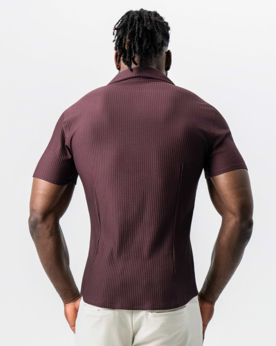 Seersucker Short Sleeve Button Down - Plum