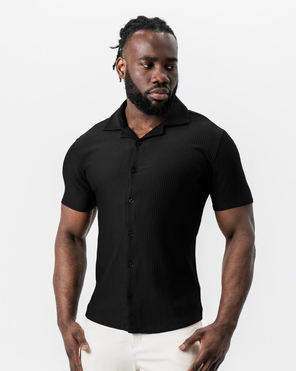 Seersucker Short Sleeve Button Down - Black