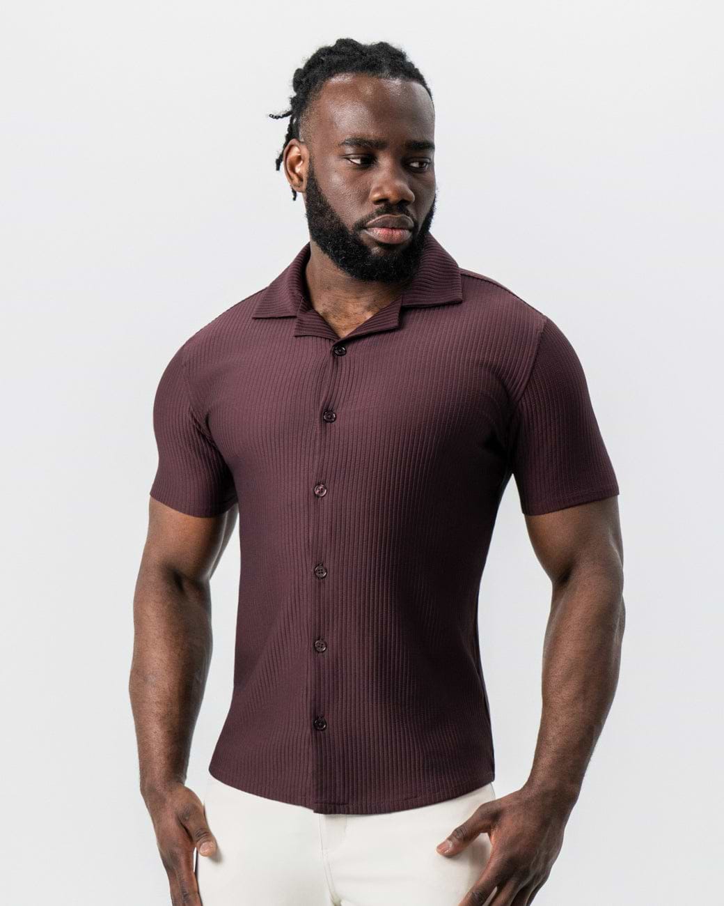 Seersucker Short Sleeve Button Down - Plum