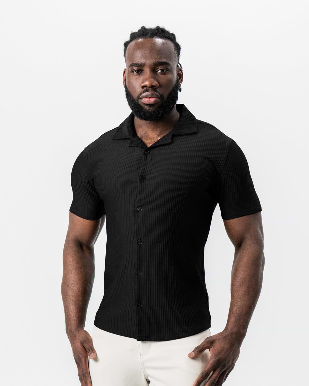 Seersucker Short Sleeve Button Down - Black