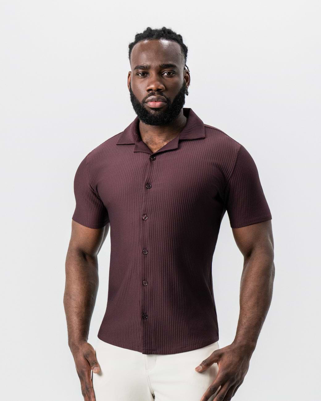 Seersucker Short Sleeve Button Down - Plum