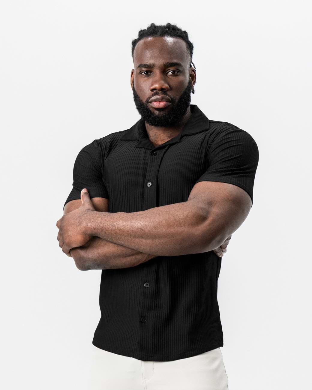 Seersucker Short Sleeve Button Down - Black
