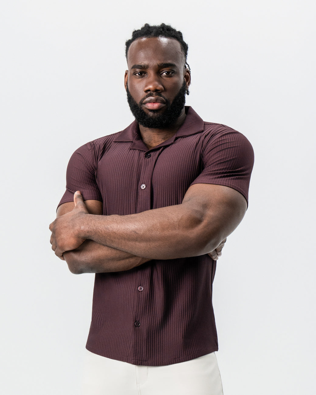 Seersucker Short Sleeve Button Down - Plum