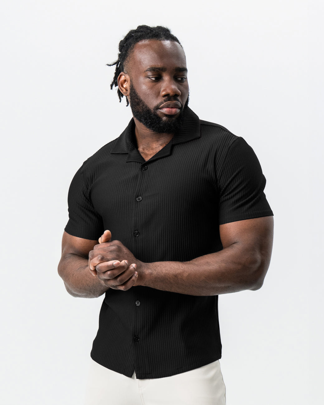 Seersucker Short Sleeve Button Down - Black
