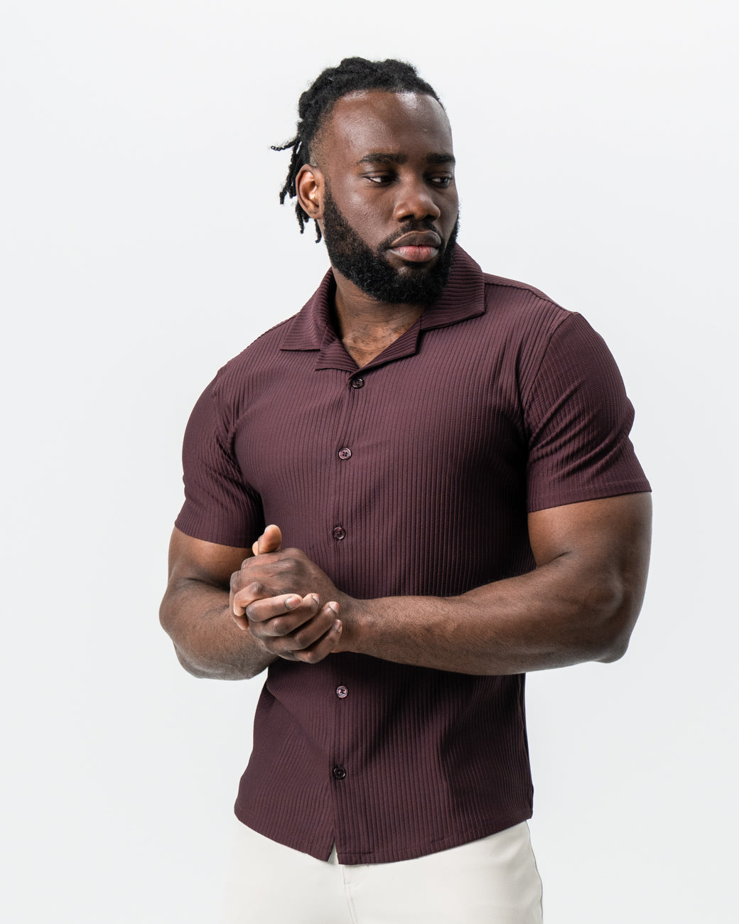 Seersucker Short Sleeve Button Down - Plum