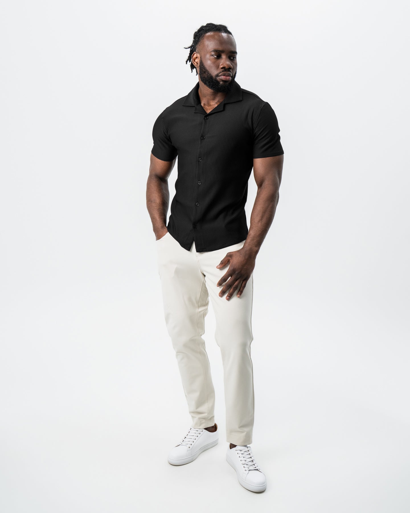 Seersucker Short Sleeve Button Down - Black