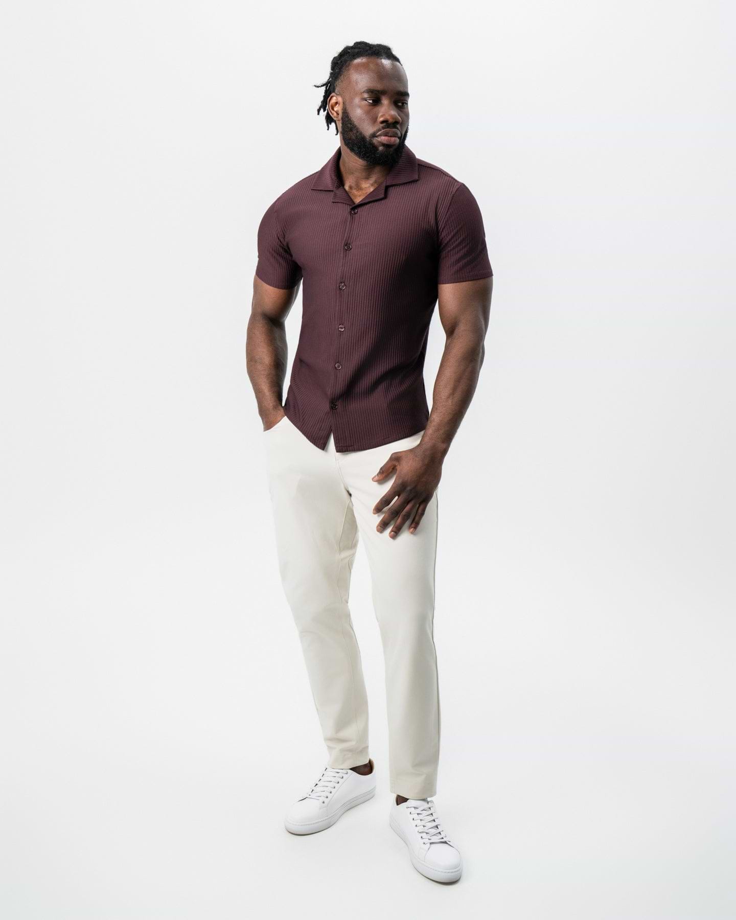 Seersucker Short Sleeve Button Down - Plum