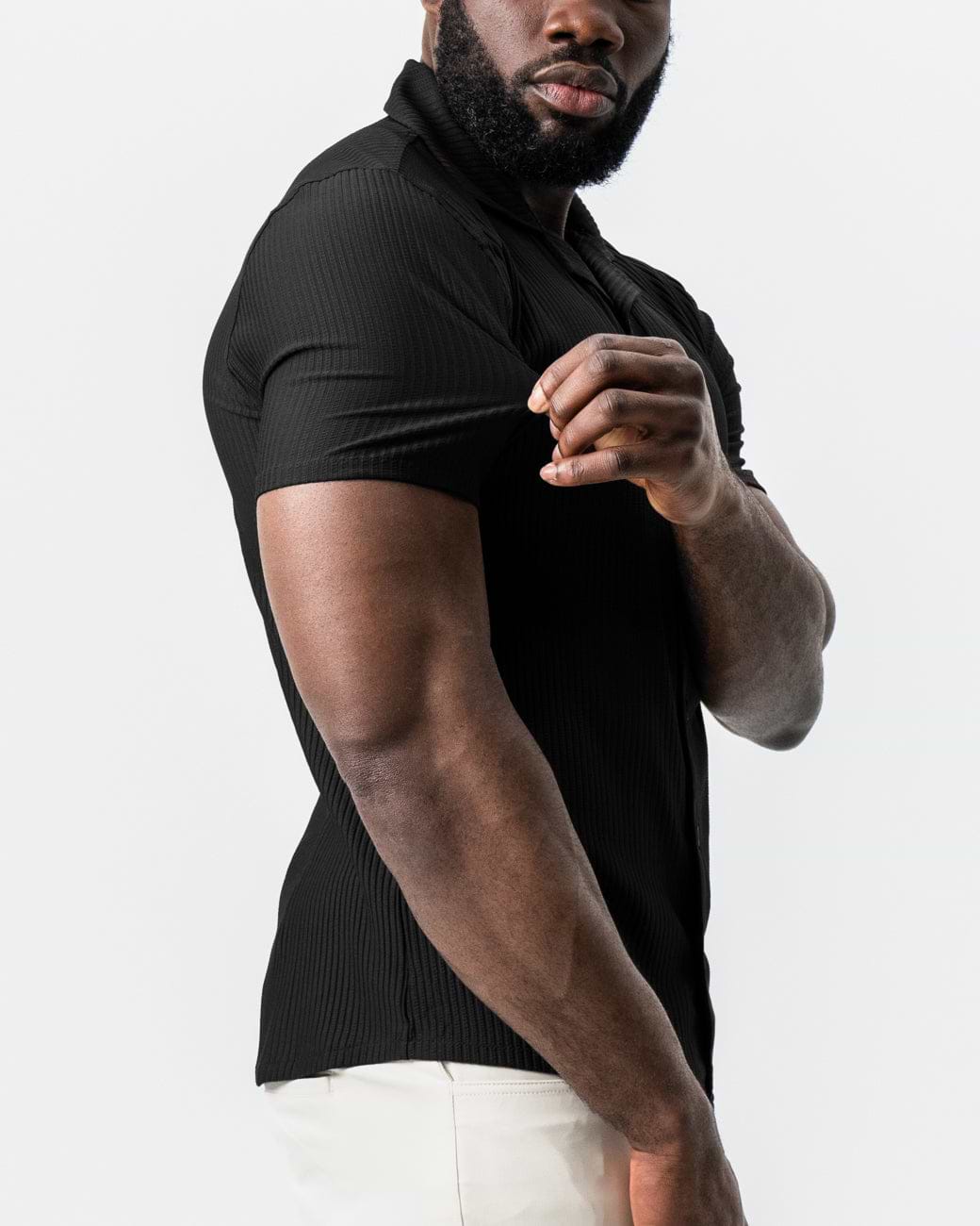 Seersucker Short Sleeve Button Down - Black