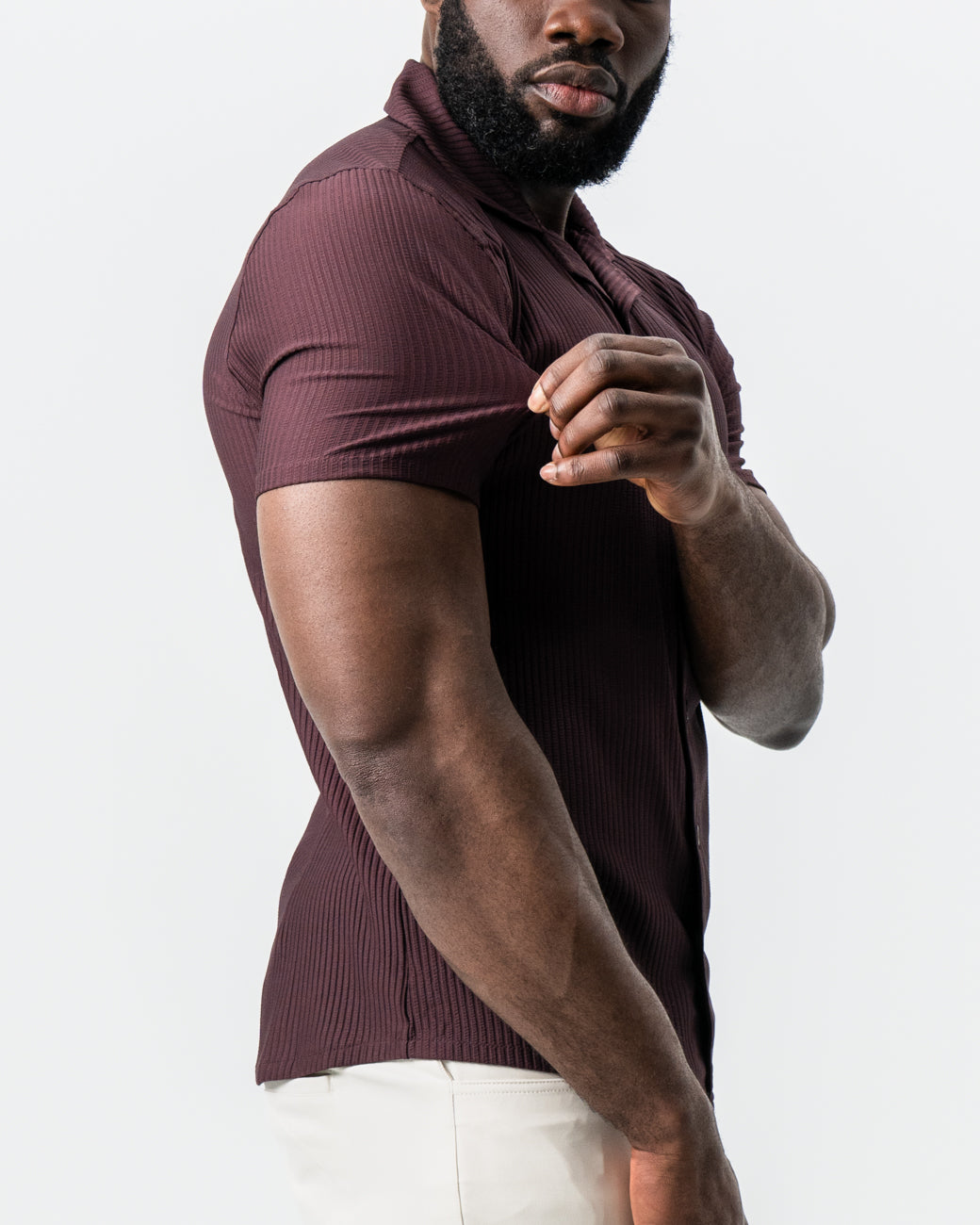 Seersucker Short Sleeve Button Down - Plum