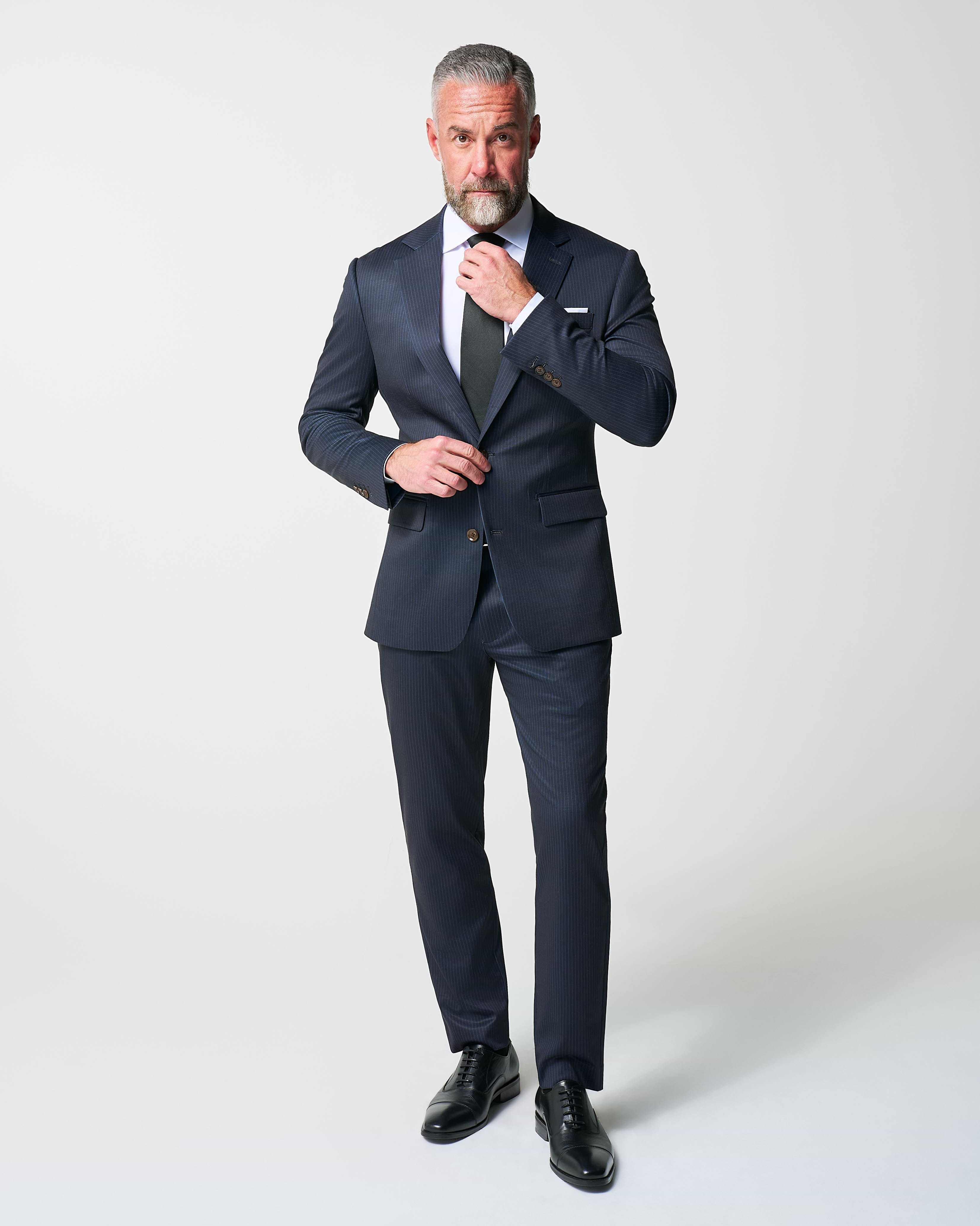 Athletic Fit Stretch Blazer - Knit Blue Chalk Stripe