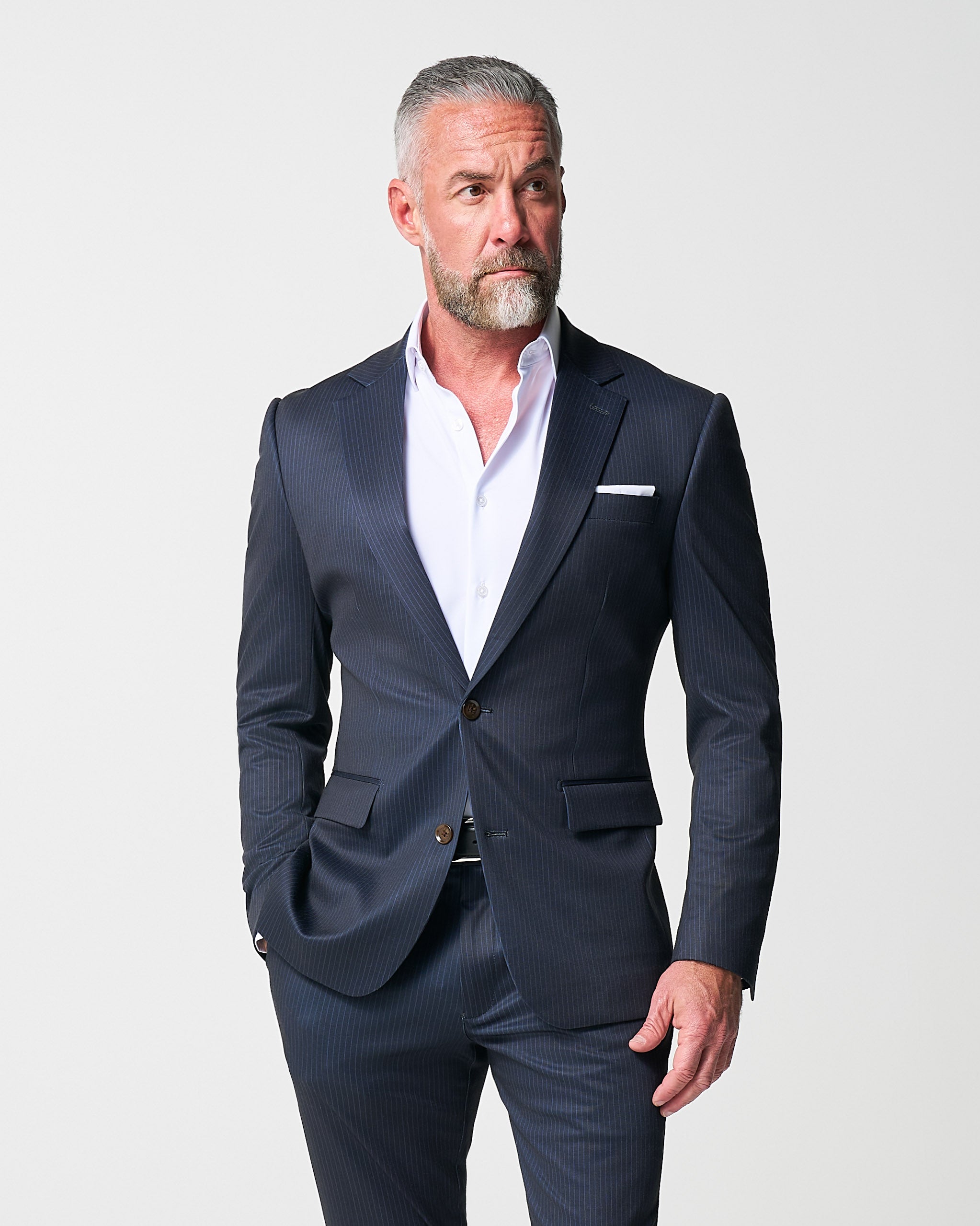 Athletic Fit Stretch Blazer - Knit Blue Chalk Stripe