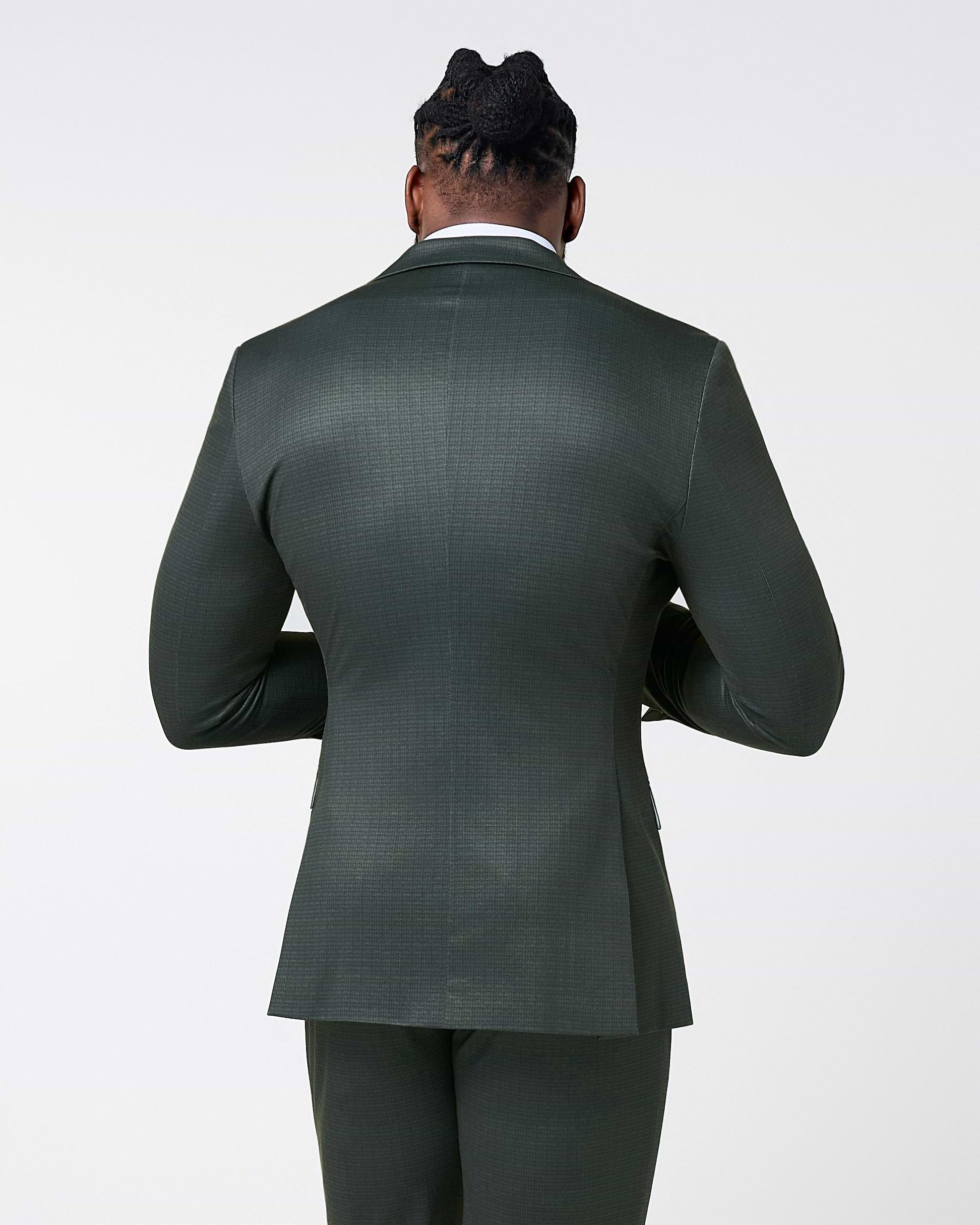 Athletic Fit Stretch Blazer - Army Green Microcheck