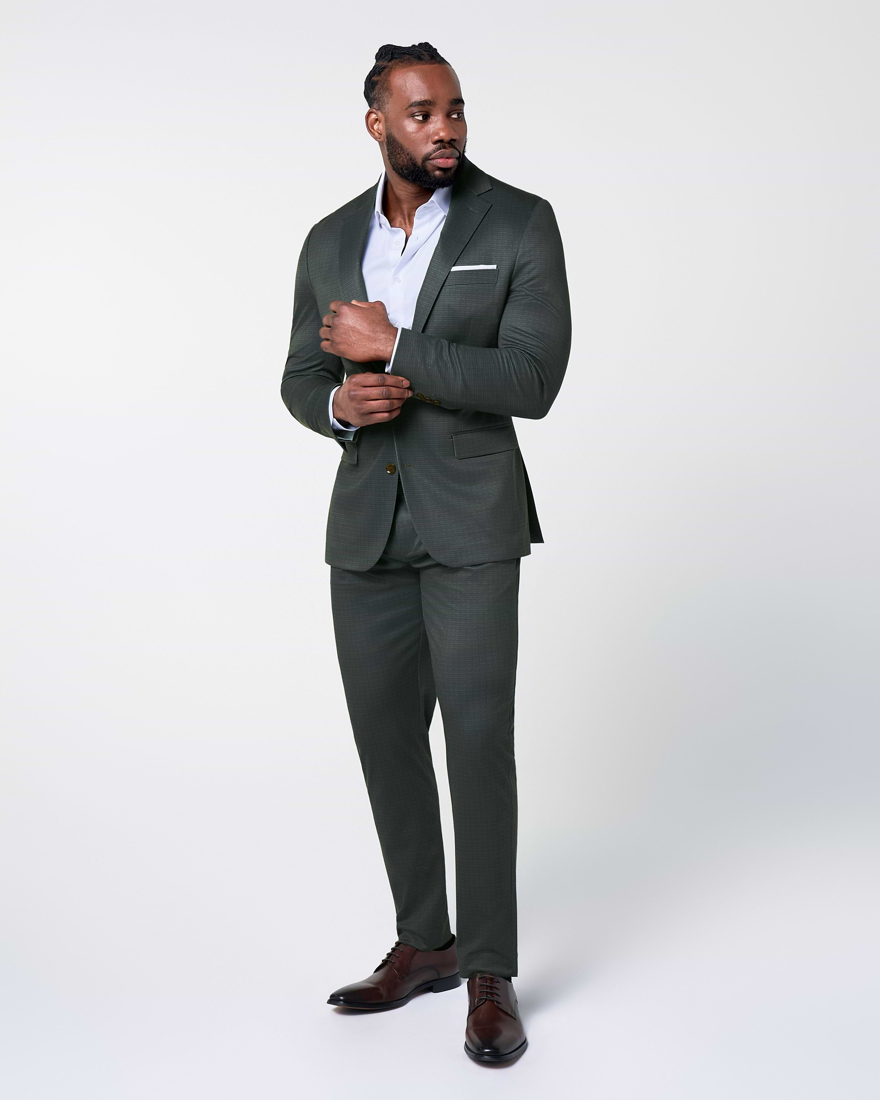 Athletic Fit Stretch Blazer - Army Green Microcheck