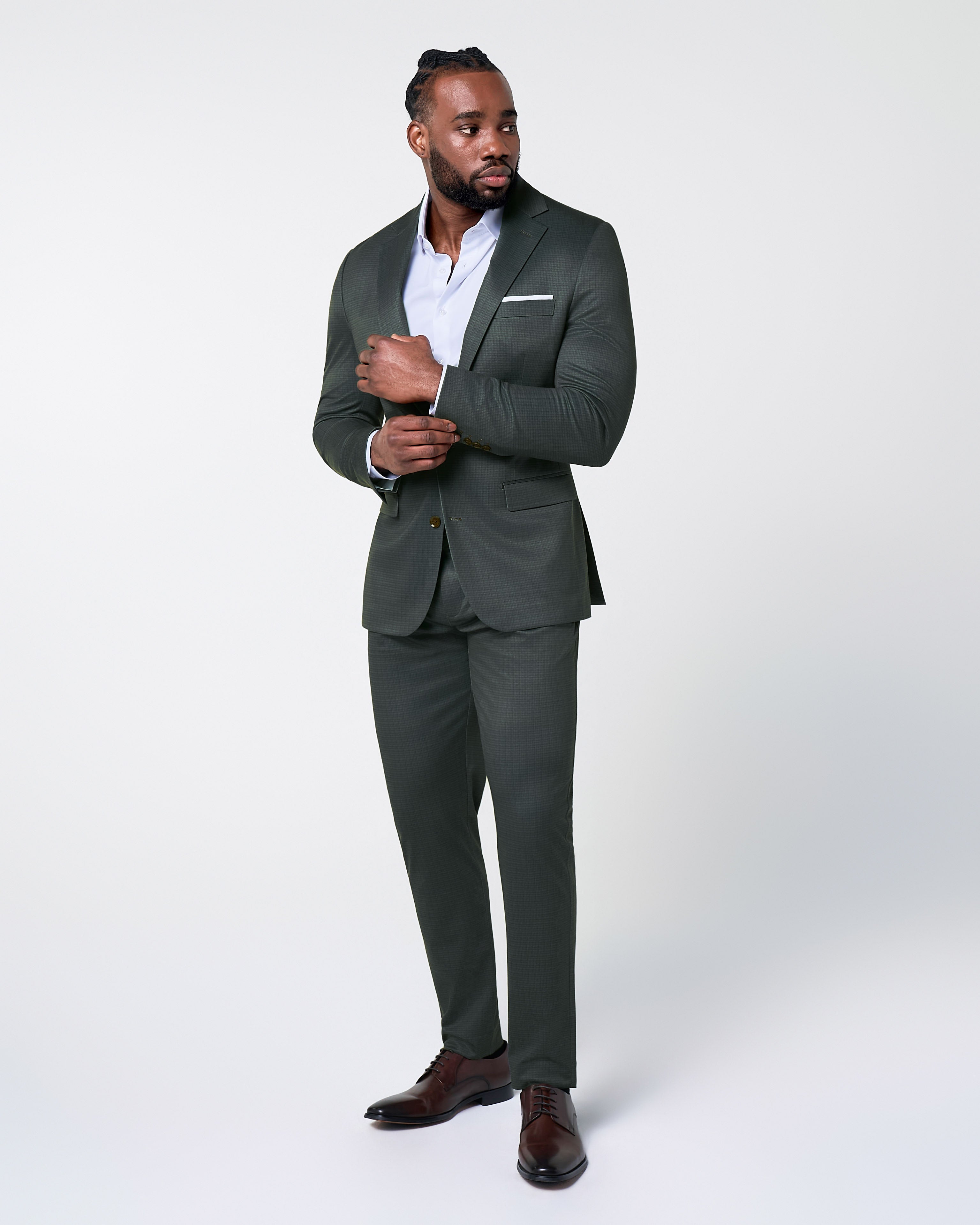 Athletic Fit Stretch Blazer - Army Green Microcheck