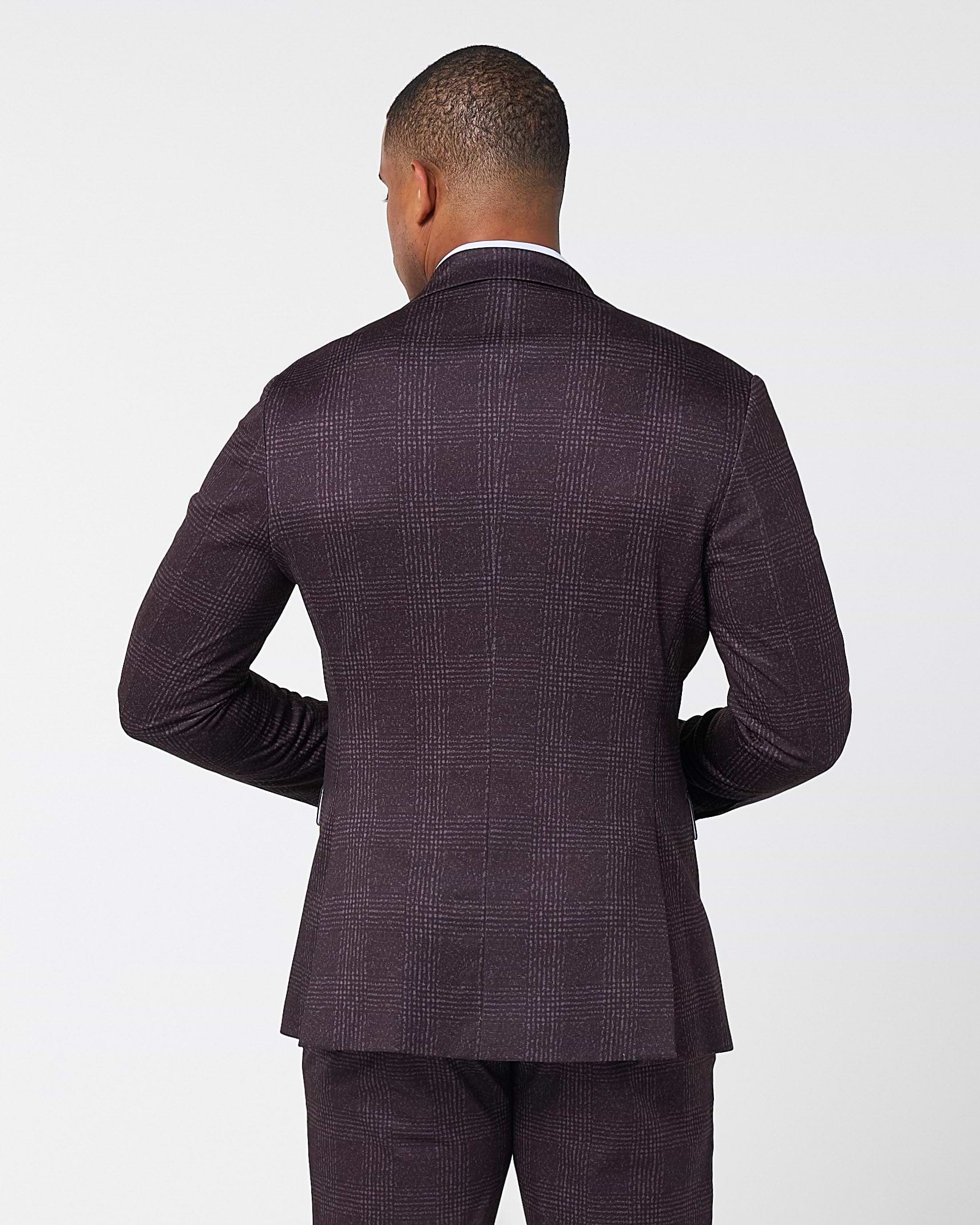 Athletic Fit Stretch Blazer - Burgundy Big Plaid