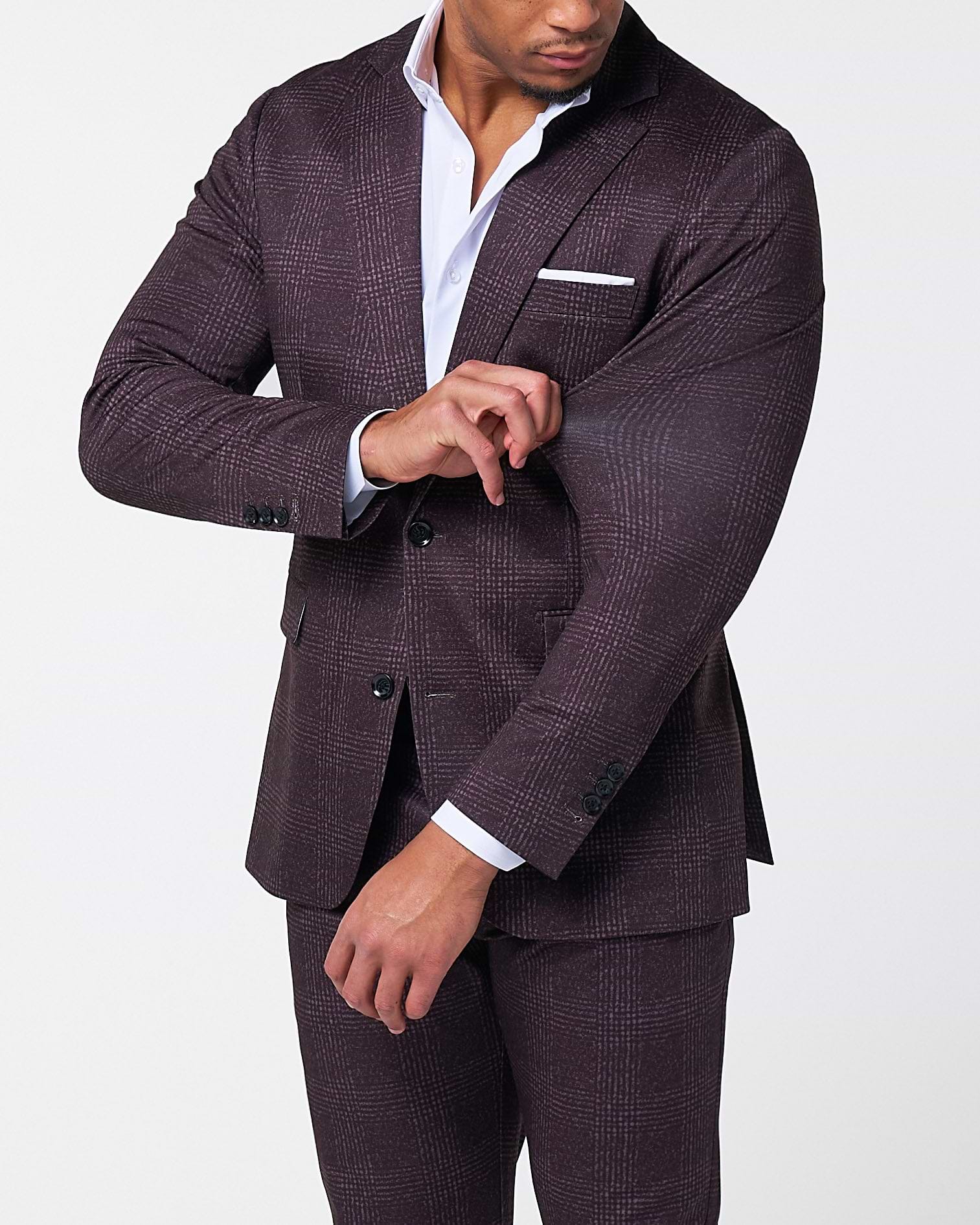 Athletic Fit Stretch Blazer - Burgundy Big Plaid