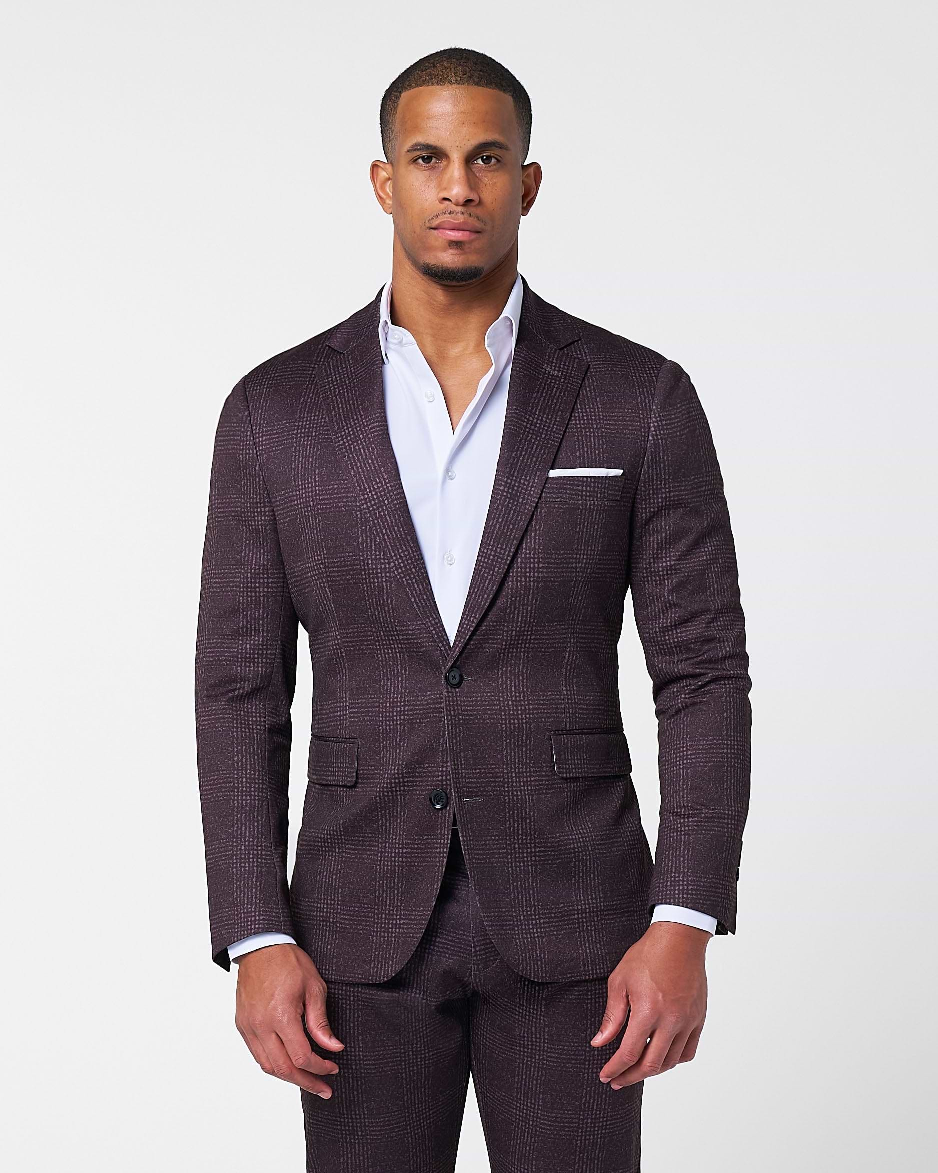 Athletic Fit Stretch Blazer - Burgundy Big Plaid