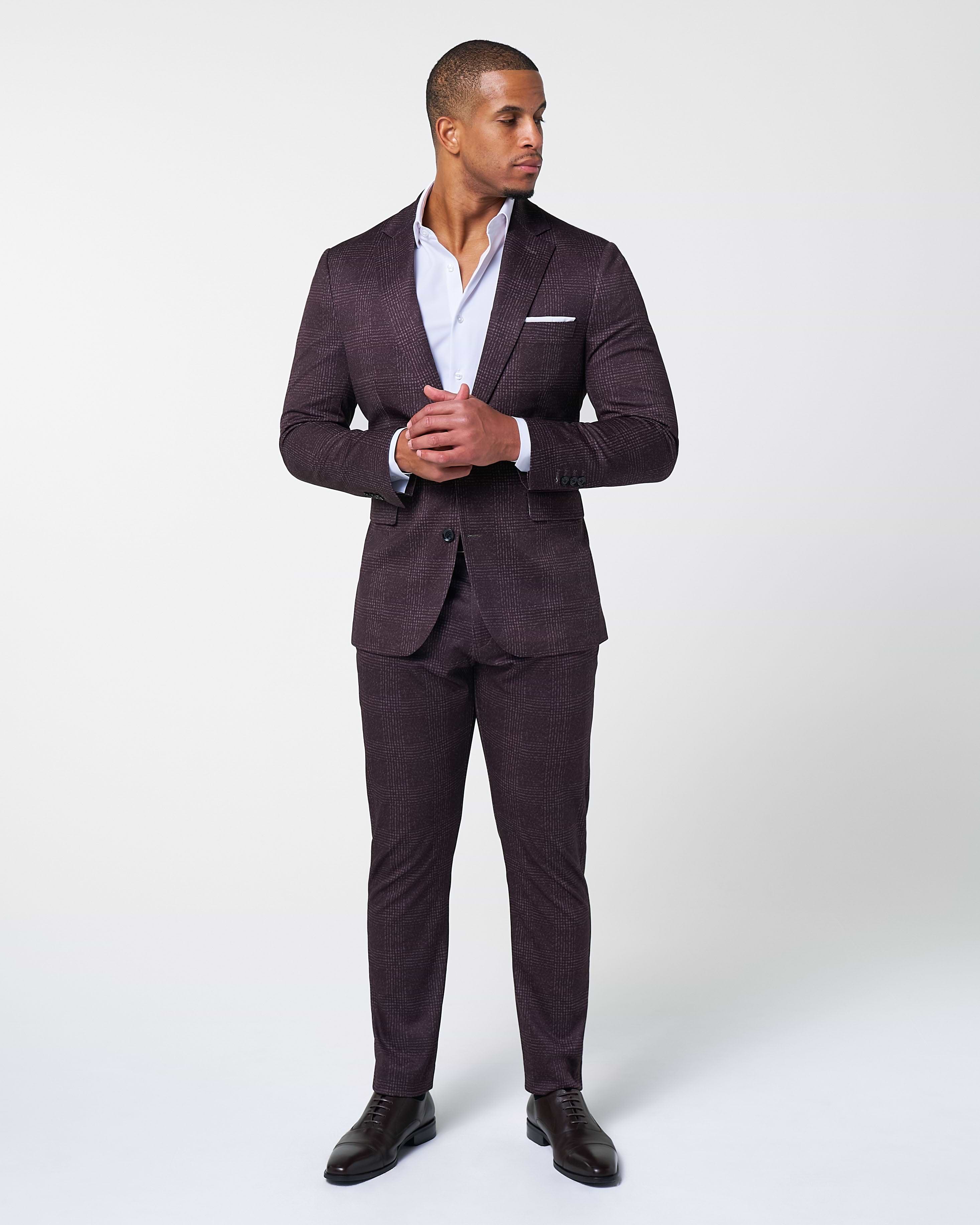 Athletic Fit Stretch Blazer - Burgundy Big Plaid