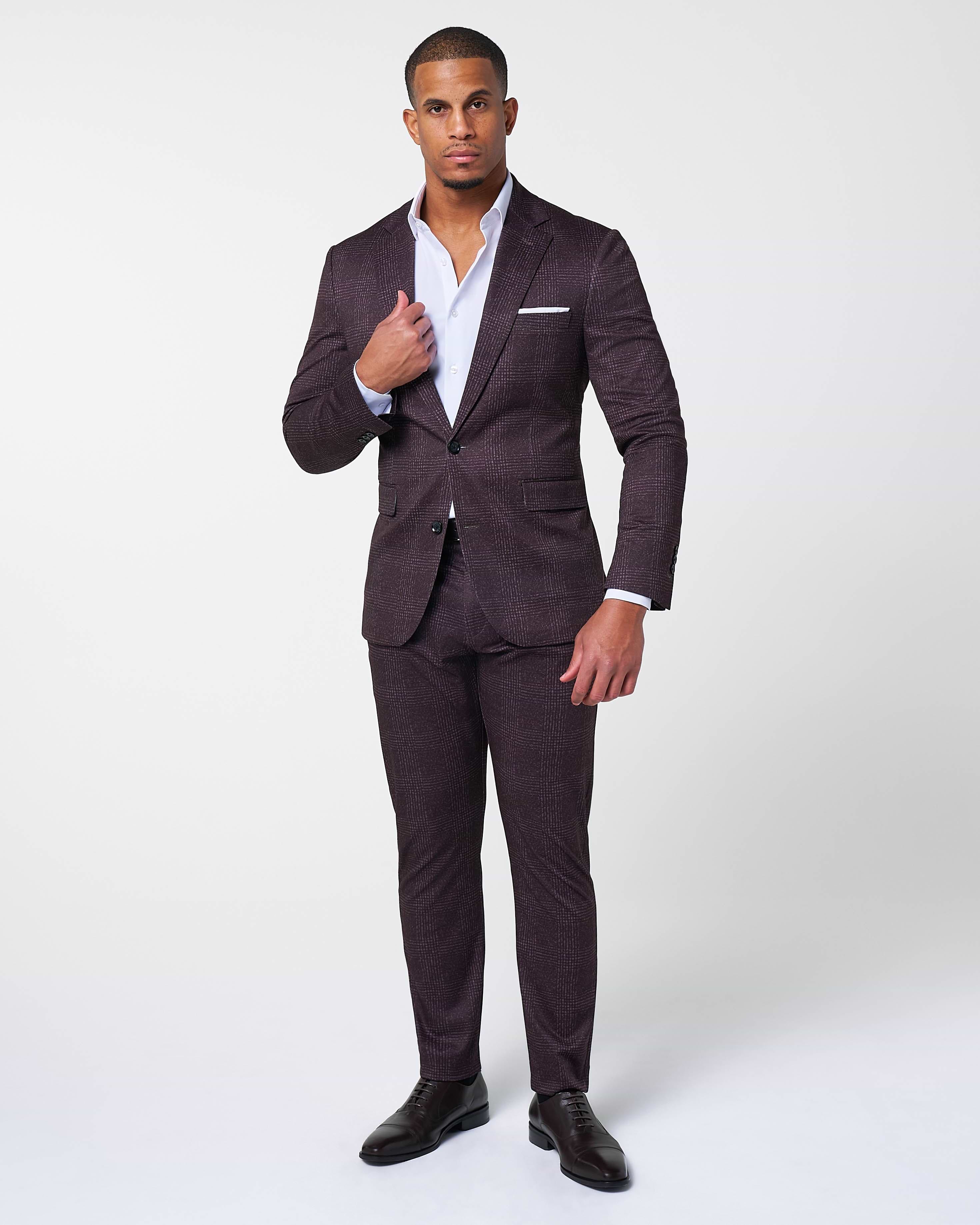 Athletic Fit Stretch Blazer - Burgundy Big Plaid