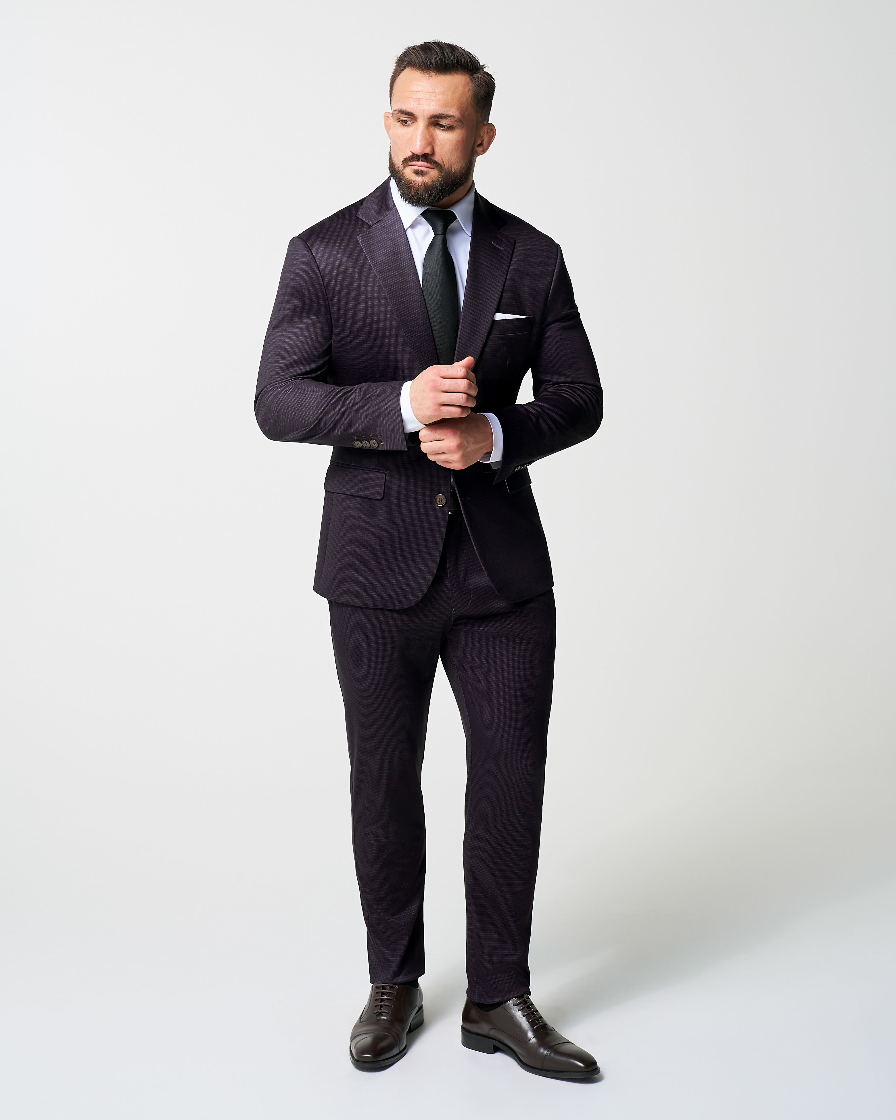 Athletic Fit Stretch Blazer - Deep Burgundy Microcheck