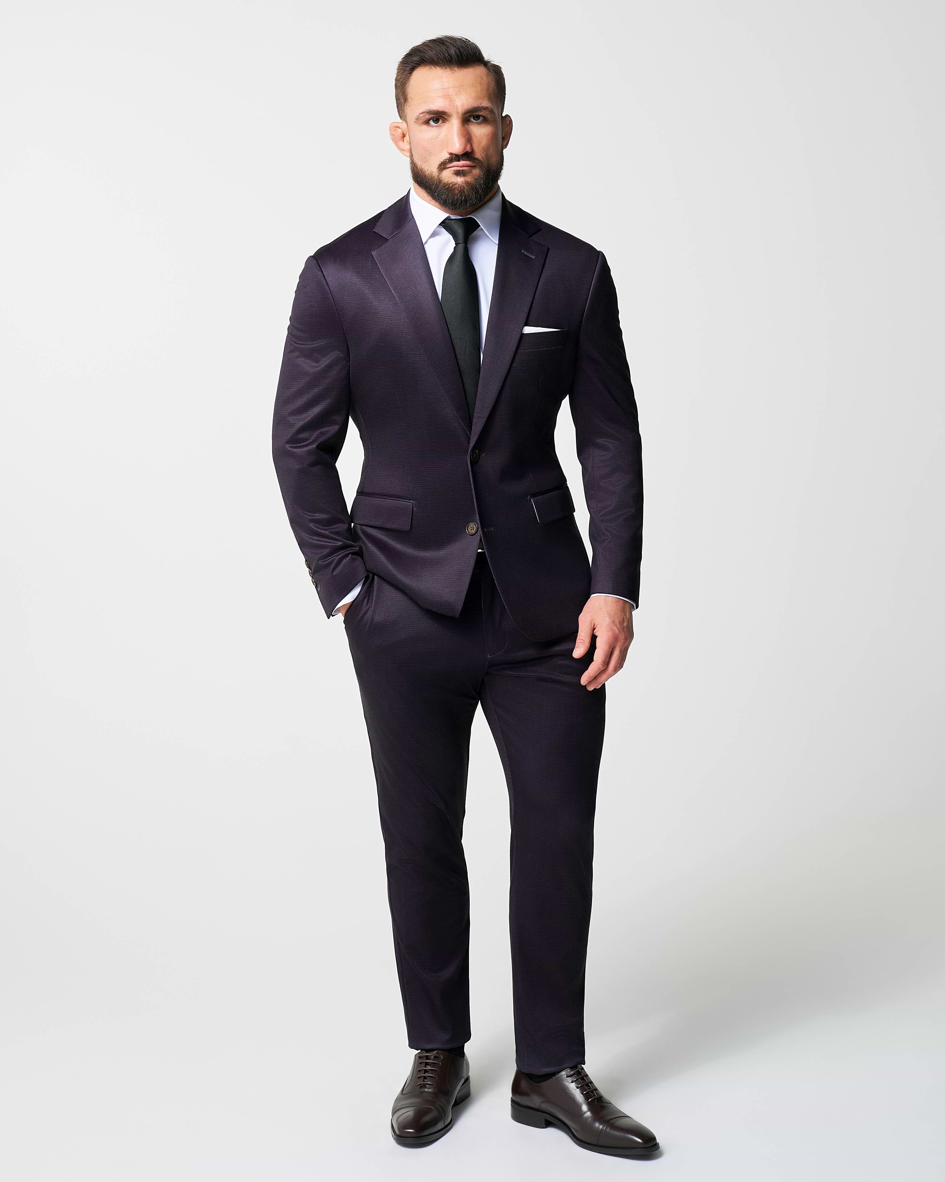 Athletic Fit Stretch Blazer - Deep Burgundy Microcheck