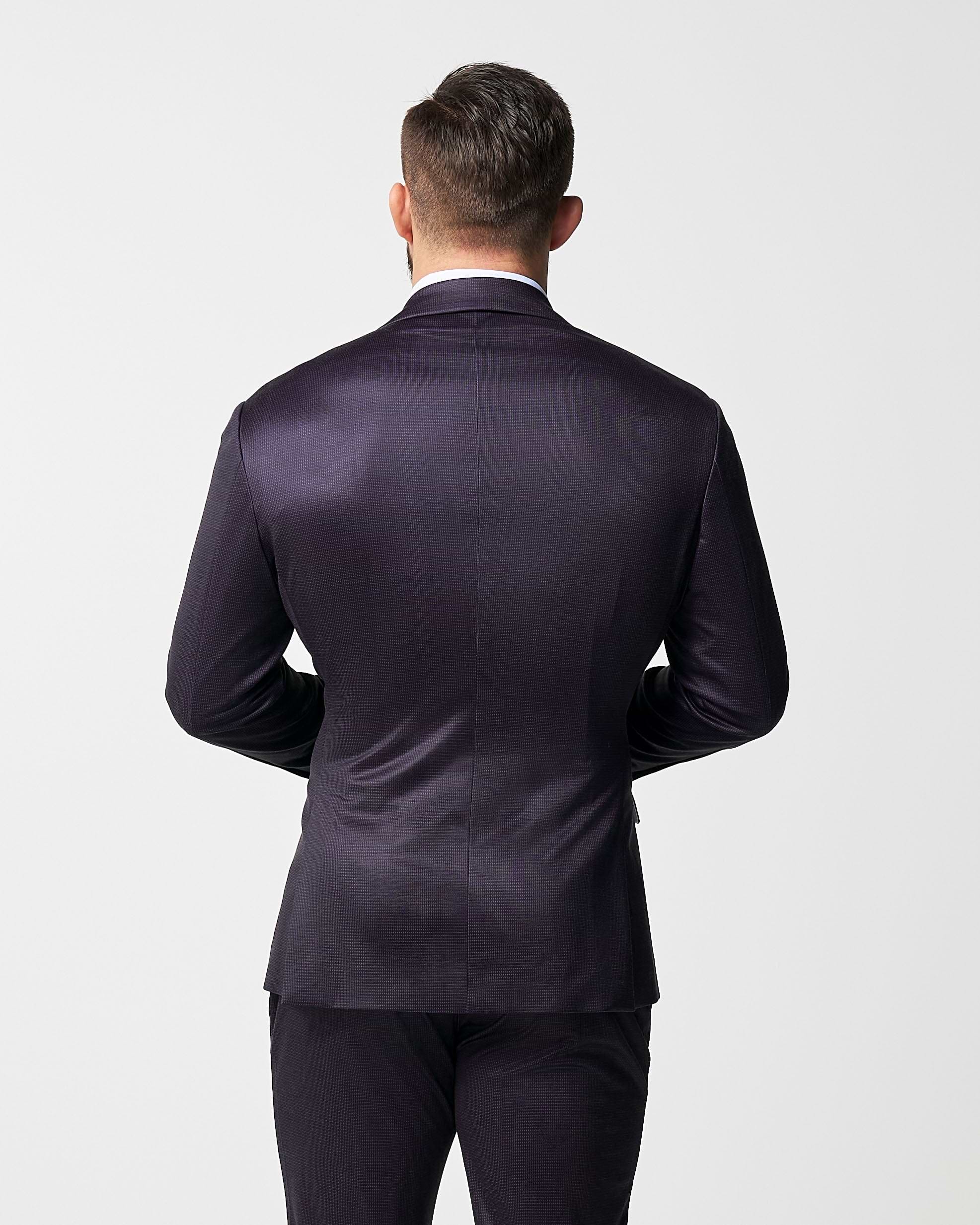 Athletic Fit Stretch Blazer - Deep Burgundy Microcheck