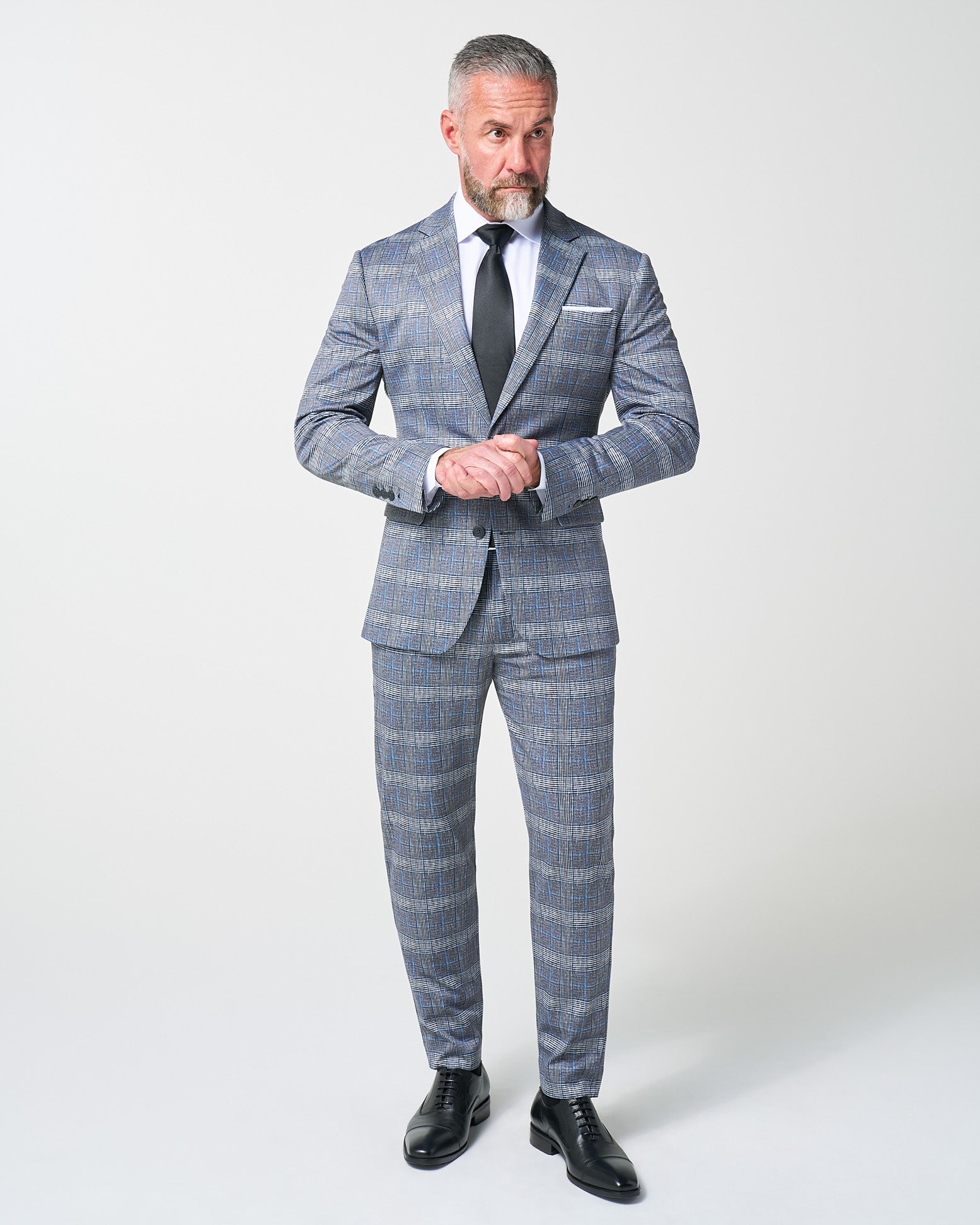 Athletic Fit Stretch Blazer - Grey with Blue Plaid