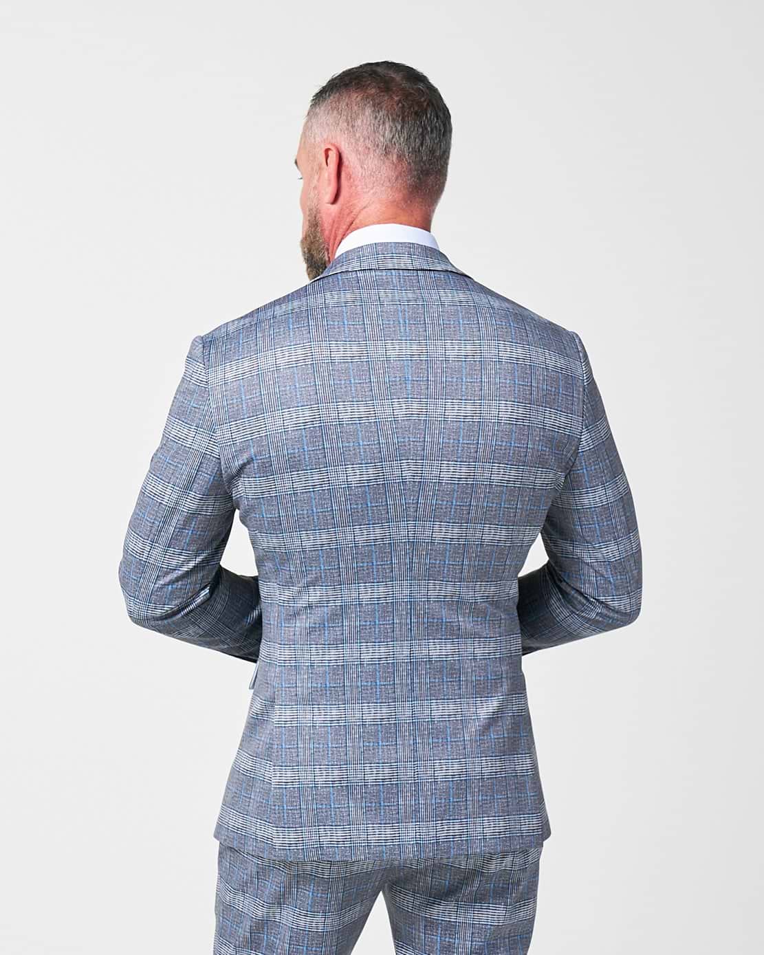 Athletic Fit Stretch Blazer - Grey with Blue Plaid