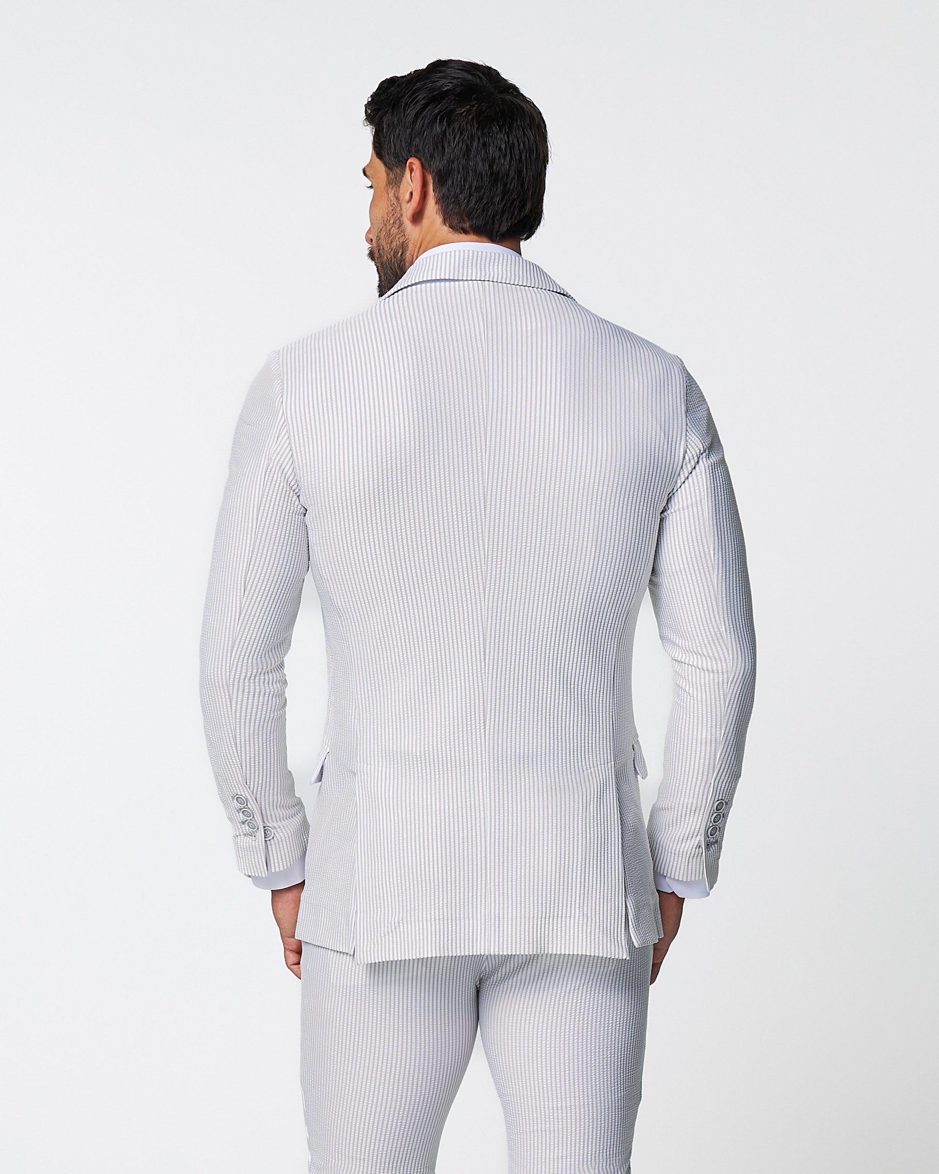 Athletic Fit Stretch Blazer - Grey & White Seersucker