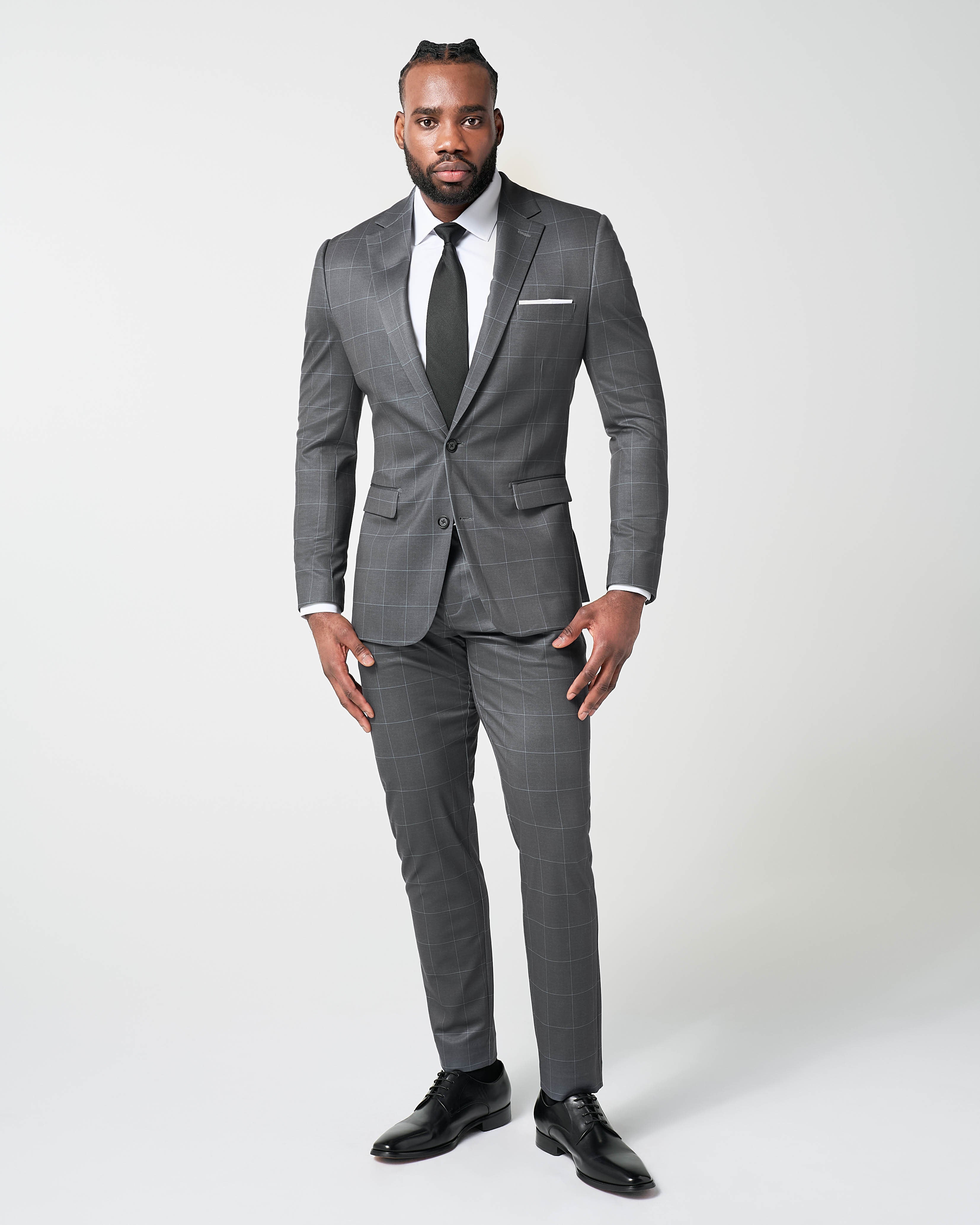 Athletic Fit Stretch Blazer - Grey and White Big Windowpane