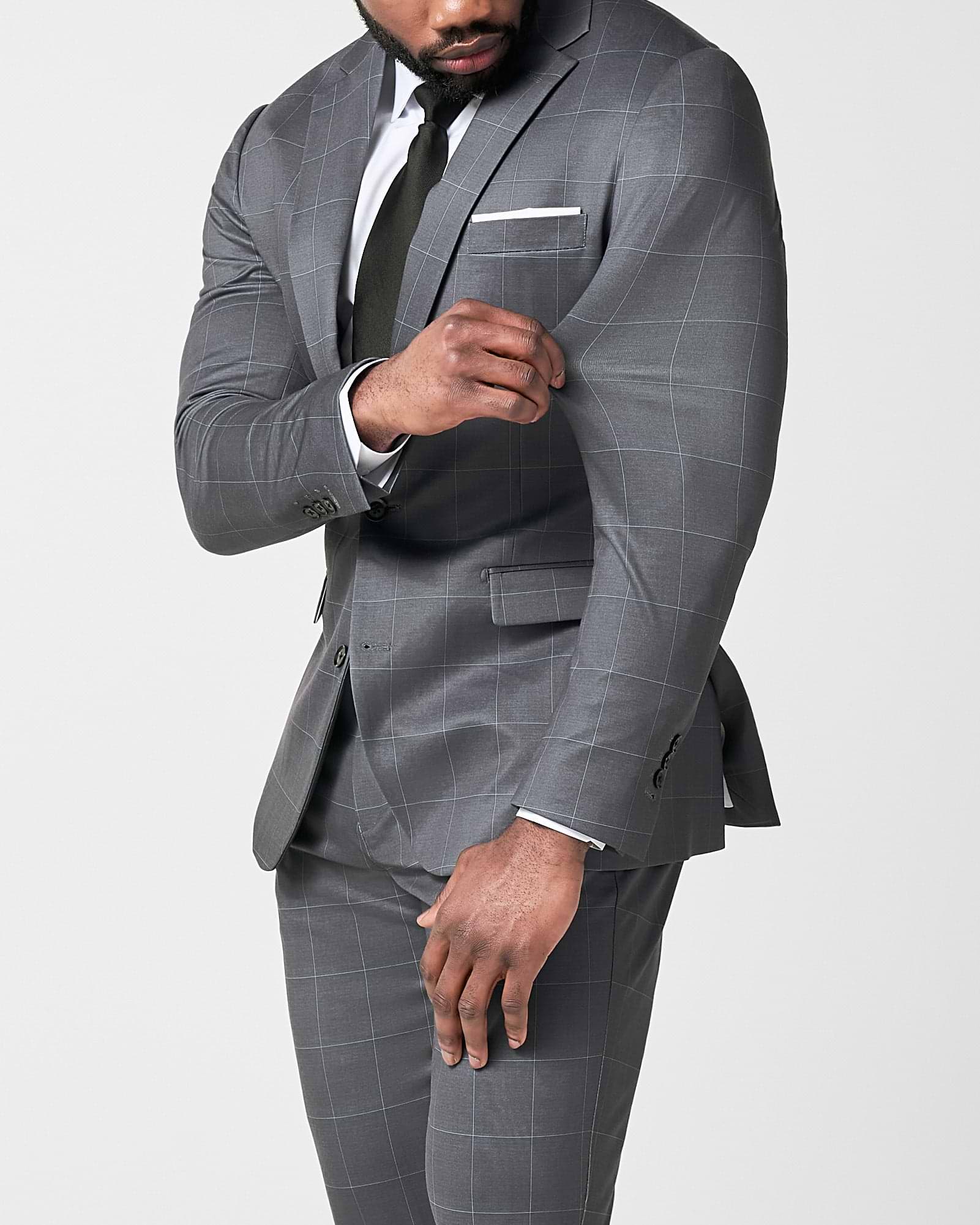 Athletic Fit Stretch Blazer - Grey and White Big Windowpane