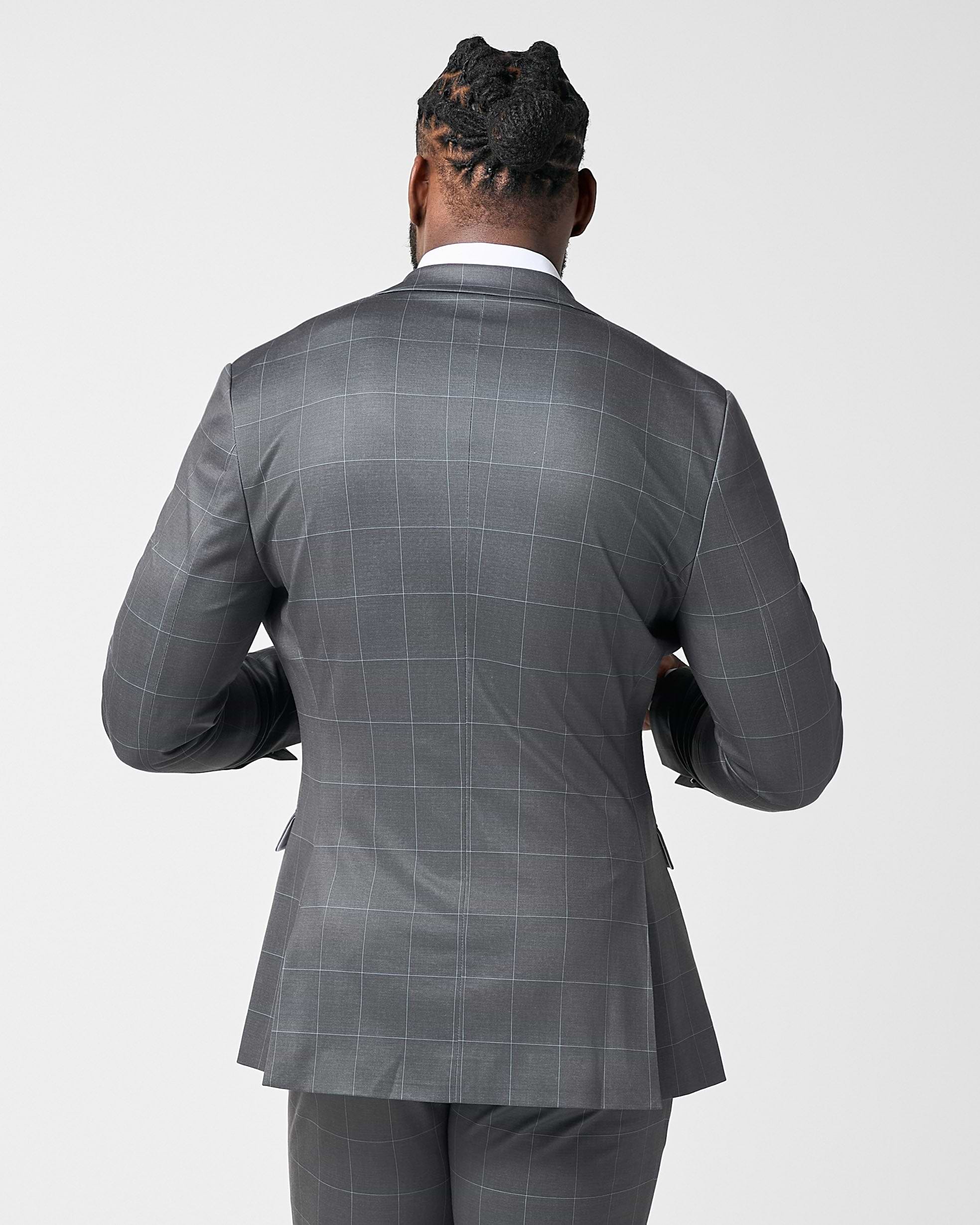 Athletic Fit Stretch Blazer - Grey and White Big Windowpane