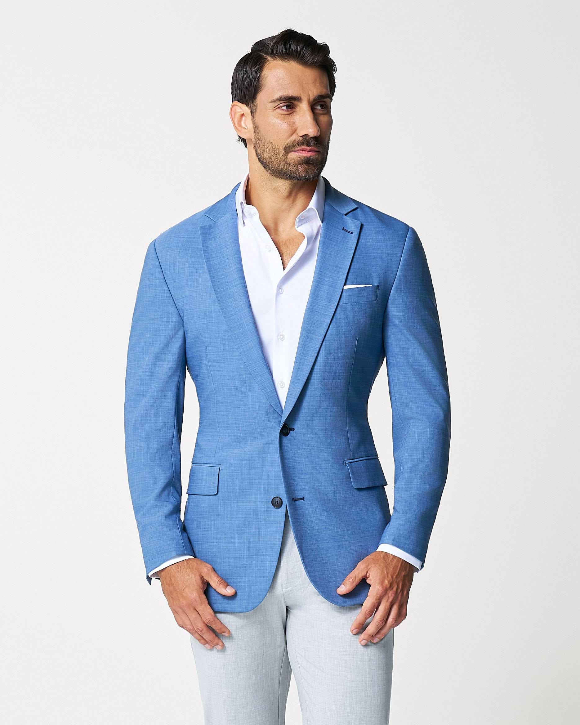 Athletic Fit Stretch Blazer - Heathered Light Blue