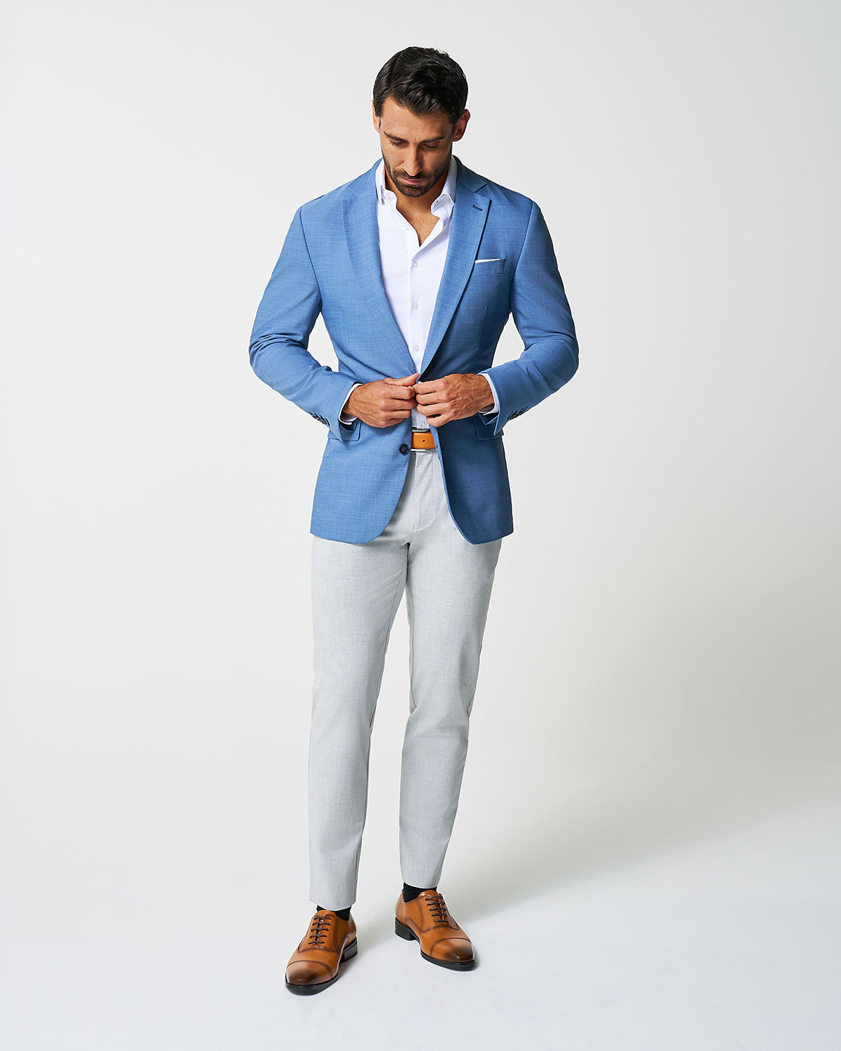 Athletic Fit Stretch Blazer - Heathered Light Blue