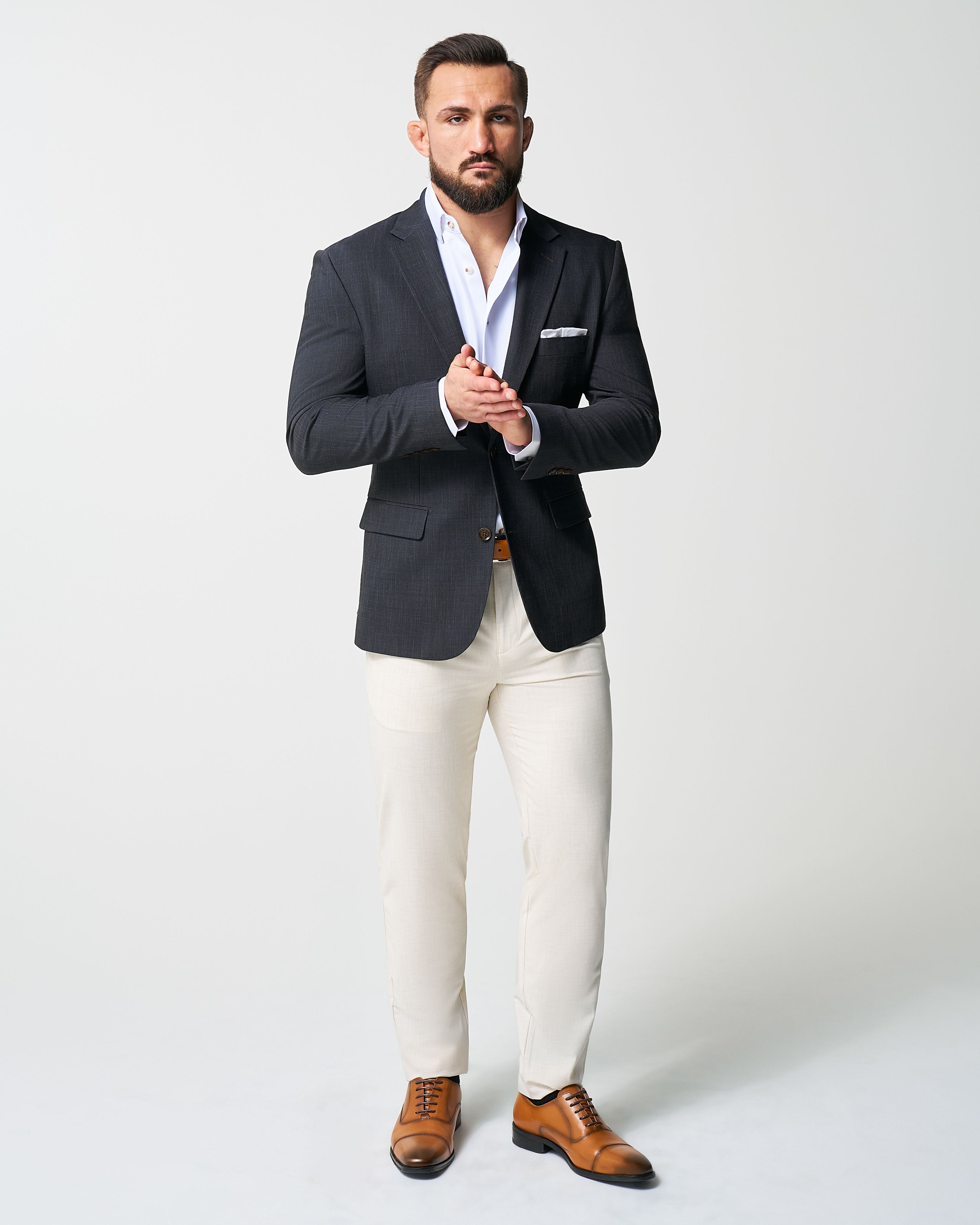 Athletic Fit Stretch Blazer - Heathered Midnight Navy