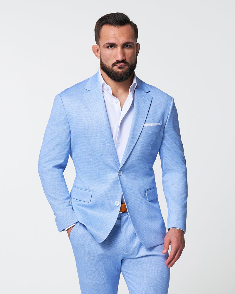 Athletic Fit Stretch Blazer - Light Blue Mini Houndstooth
