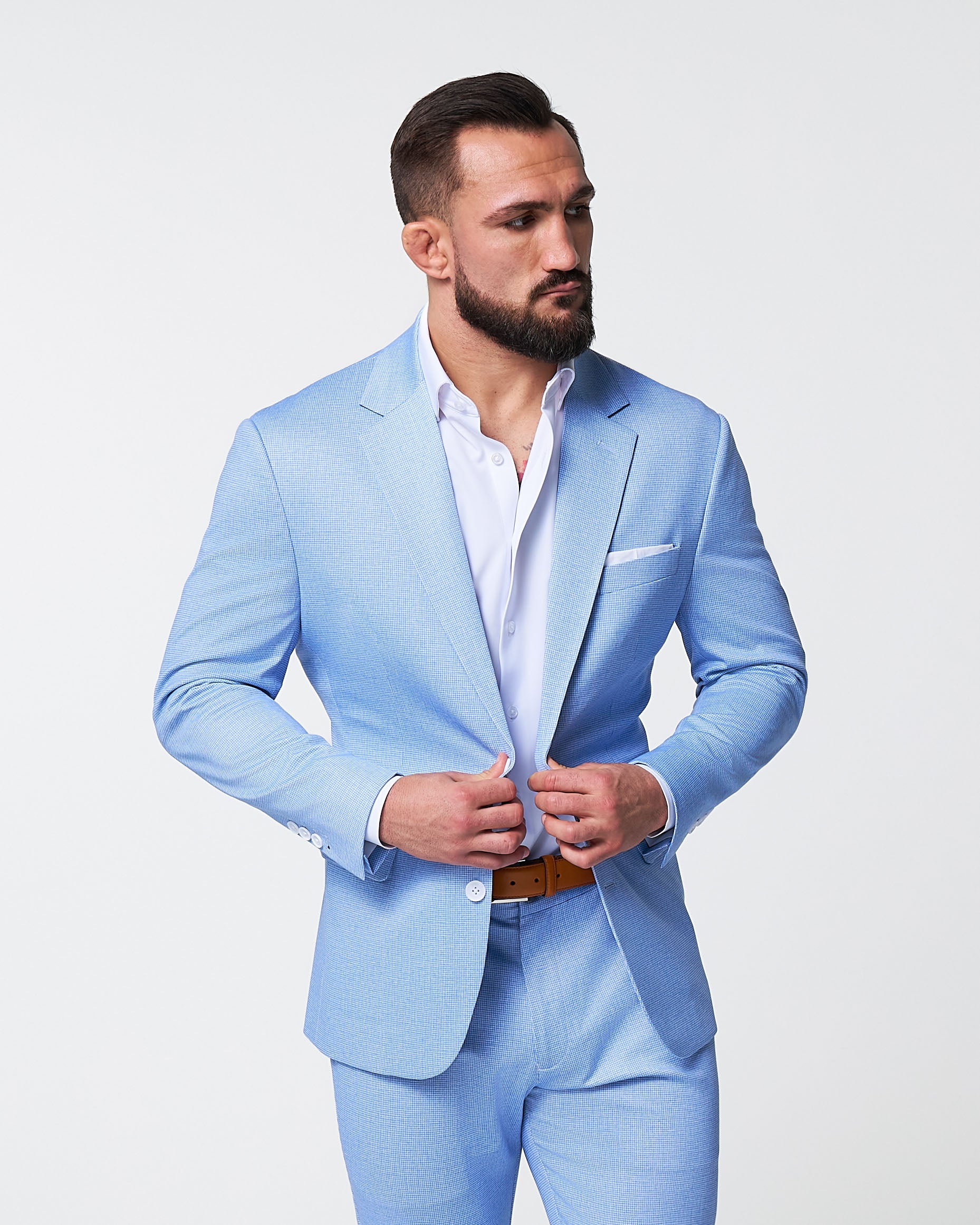 Athletic Fit Stretch Blazer - Light Blue Mini Houndstooth