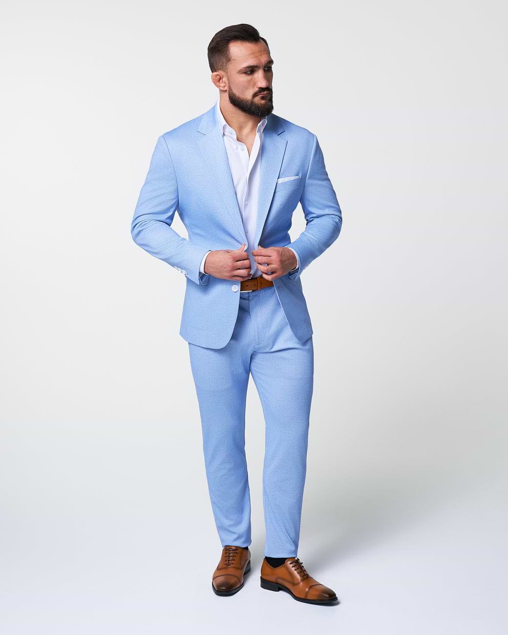 Athletic Fit Stretch Blazer - Light Blue Mini Houndstooth
