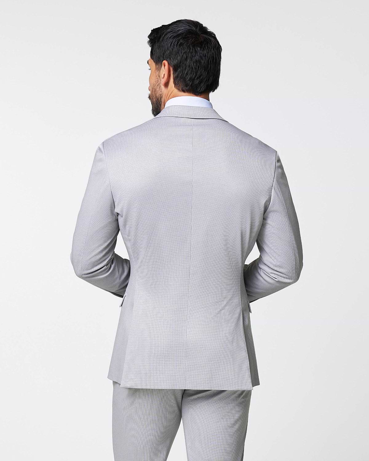 Brushed Tech Stretch Blazer - Light Grey Microcheck
