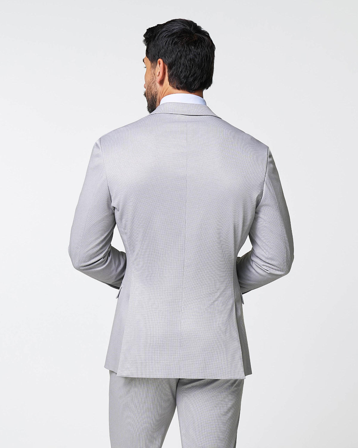 Brushed Tech Stretch Blazer - Light Grey Microcheck