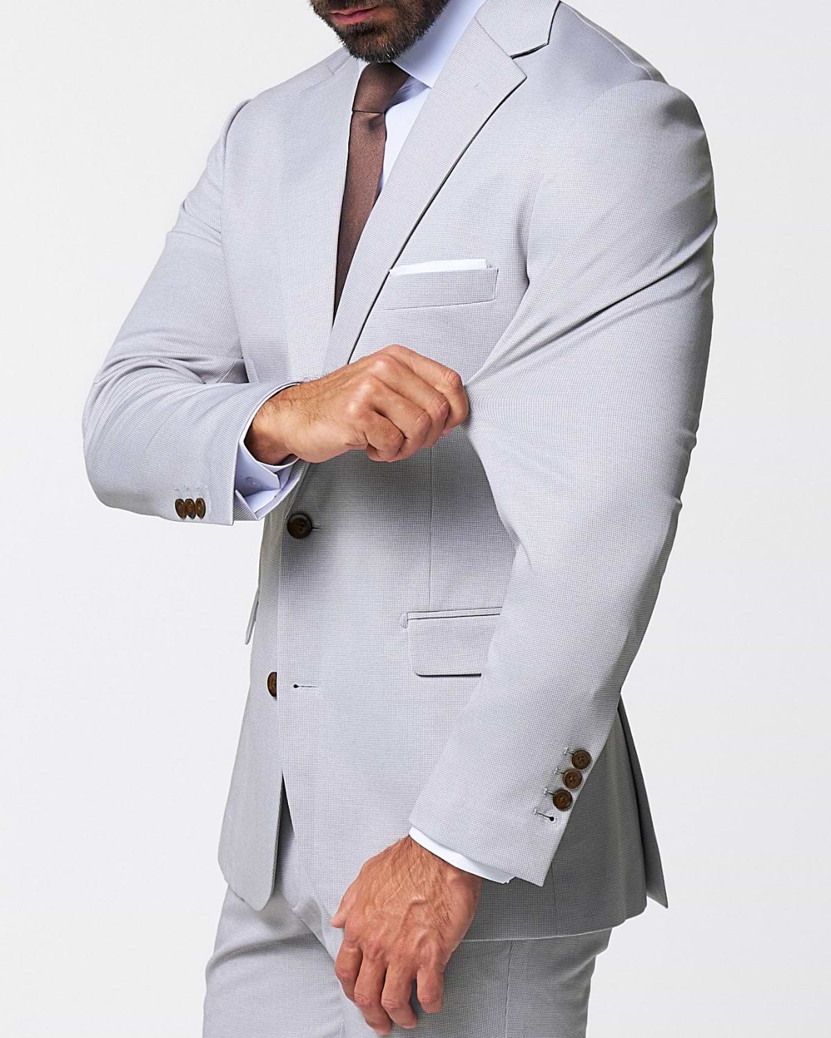 Brushed Tech Stretch Blazer - Light Grey Microcheck