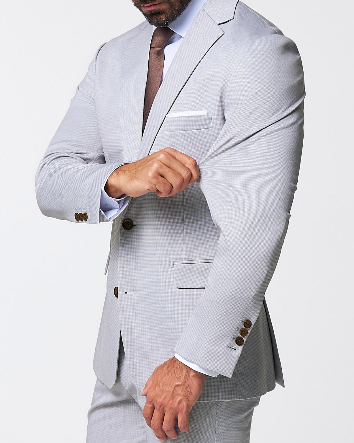 Brushed Tech Stretch Blazer - Light Grey Microcheck