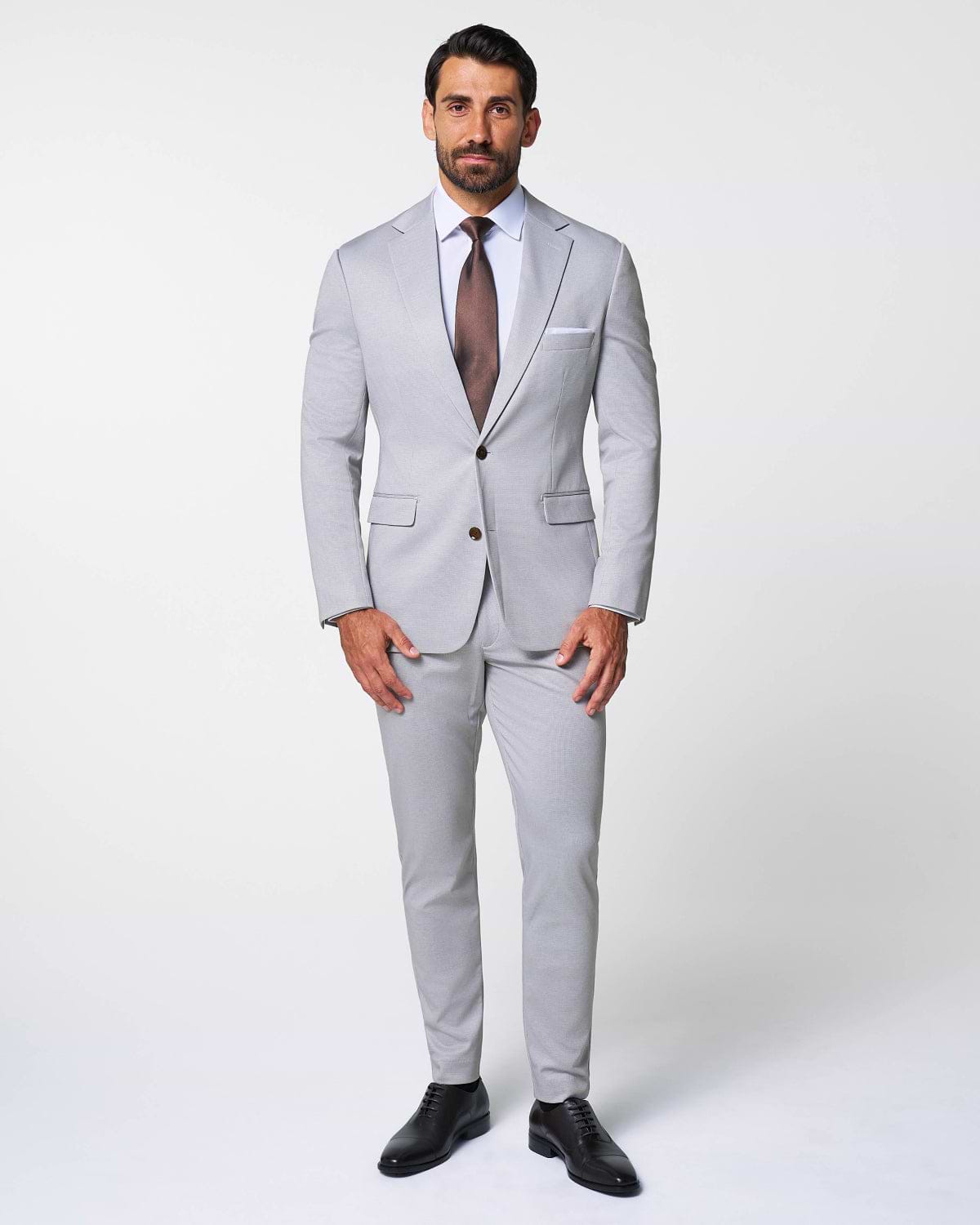 Brushed Tech Stretch Blazer - Light Grey Microcheck
