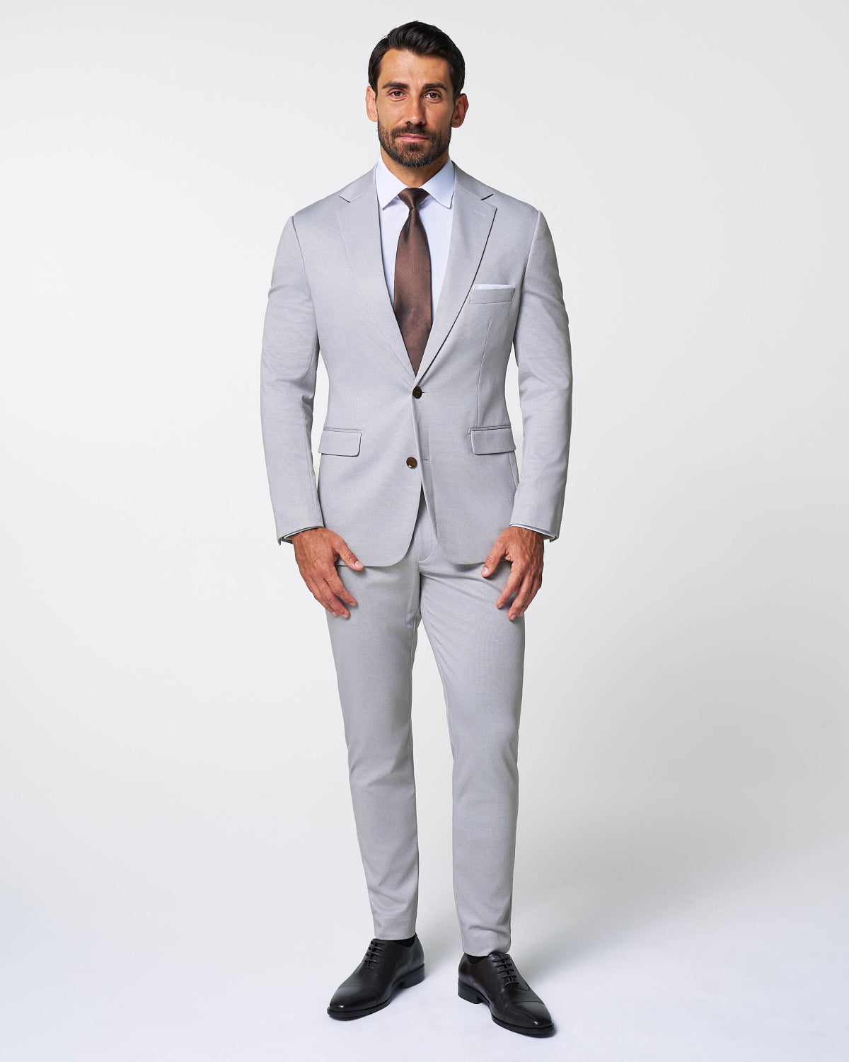 Brushed Tech Stretch Blazer - Light Grey Microcheck