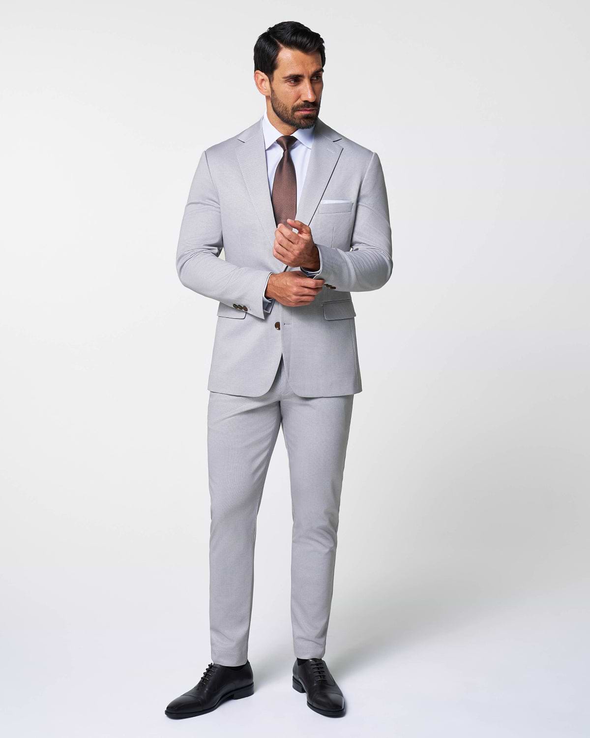 Brushed Tech Stretch Blazer - Light Grey Microcheck