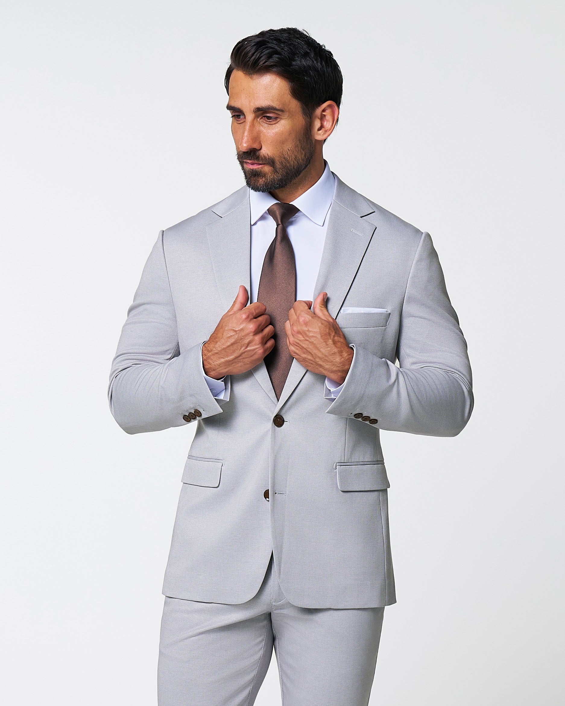 Brushed Tech Stretch Blazer - Light Grey Microcheck