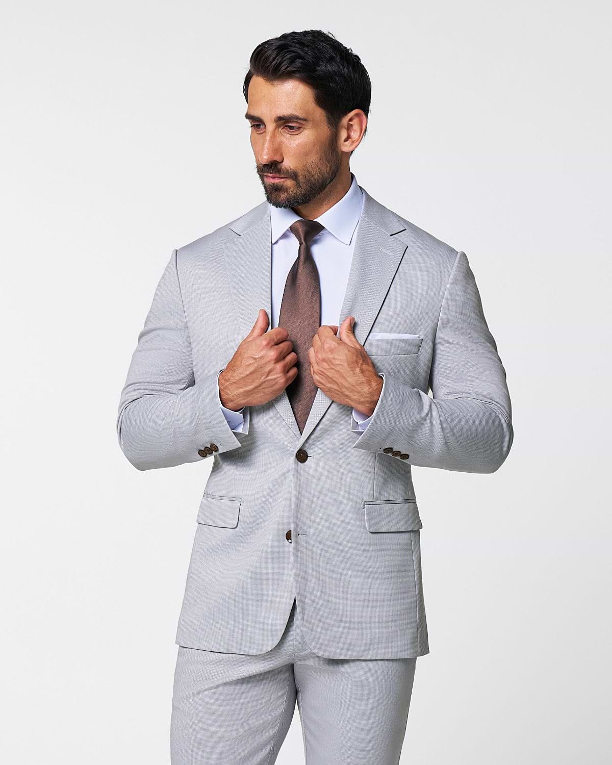 Brushed Tech Stretch Blazer - Light Grey Microcheck