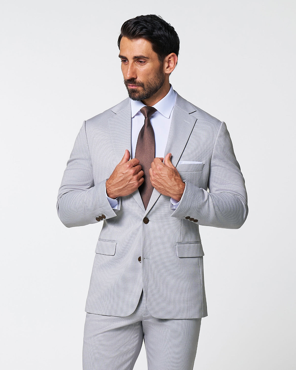 Brushed Tech Stretch Blazer - Light Grey Microcheck