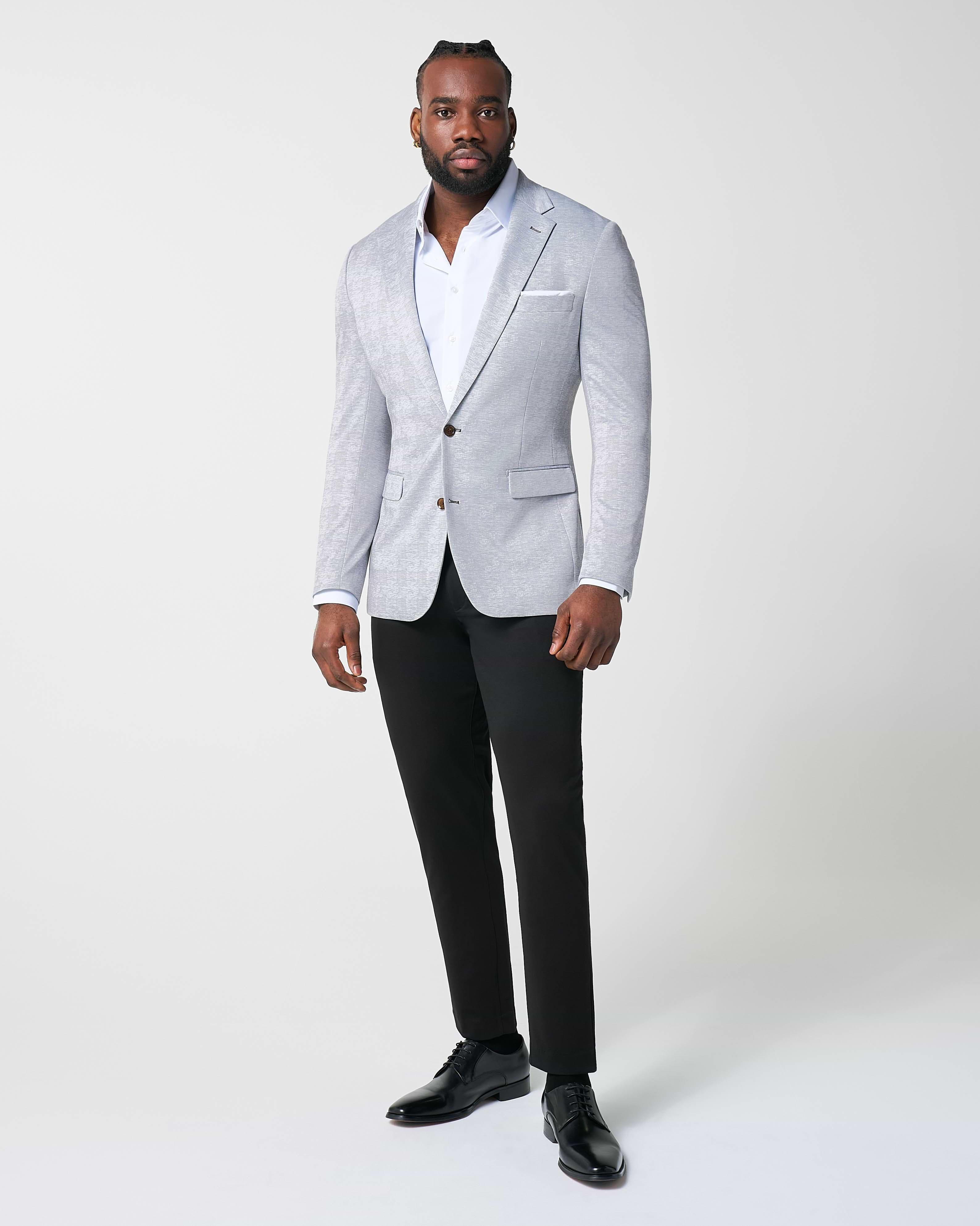 Athletic Fit Stretch Blazer - Light Grey Plaid