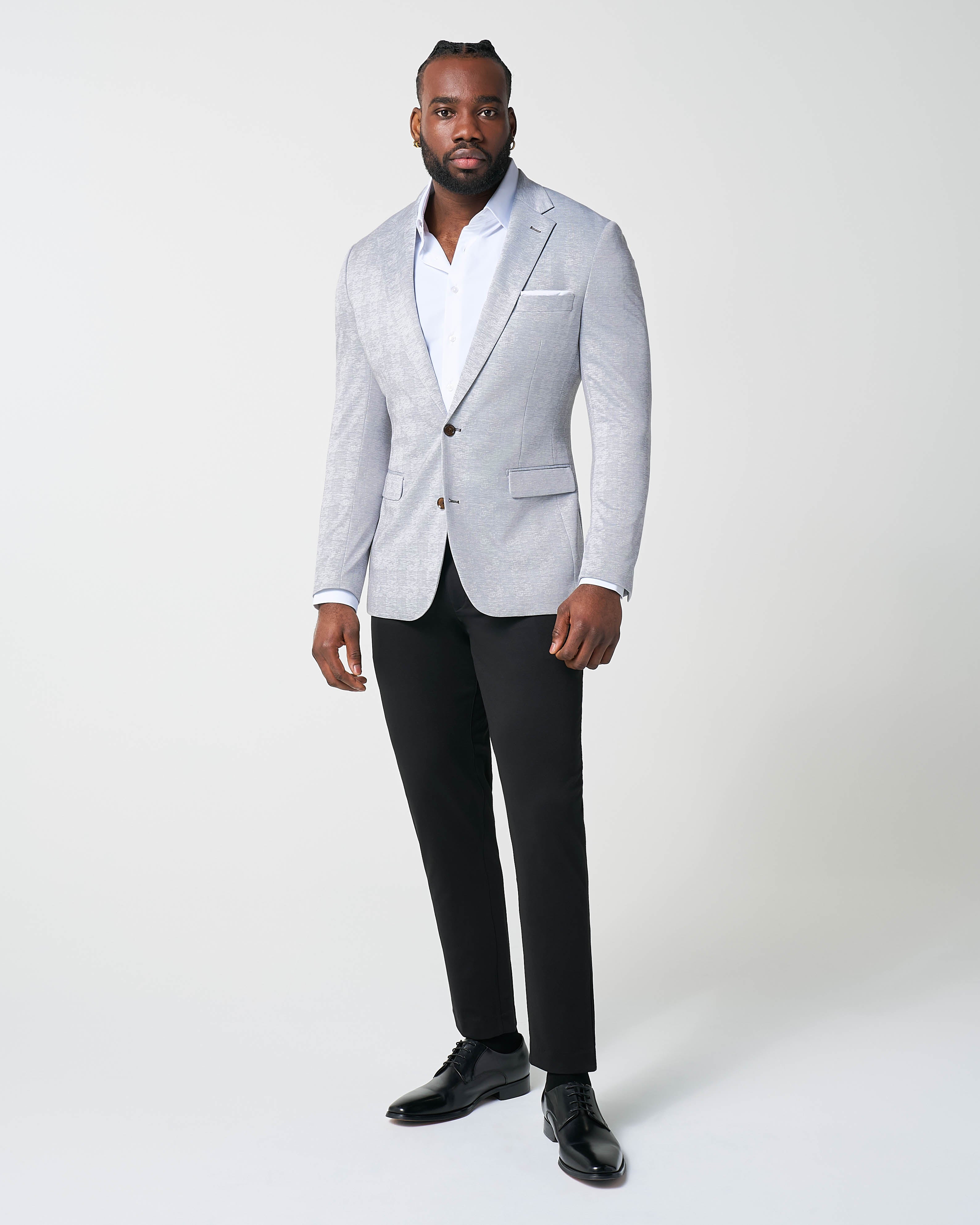 Athletic Fit Stretch Blazer - Light Grey Plaid